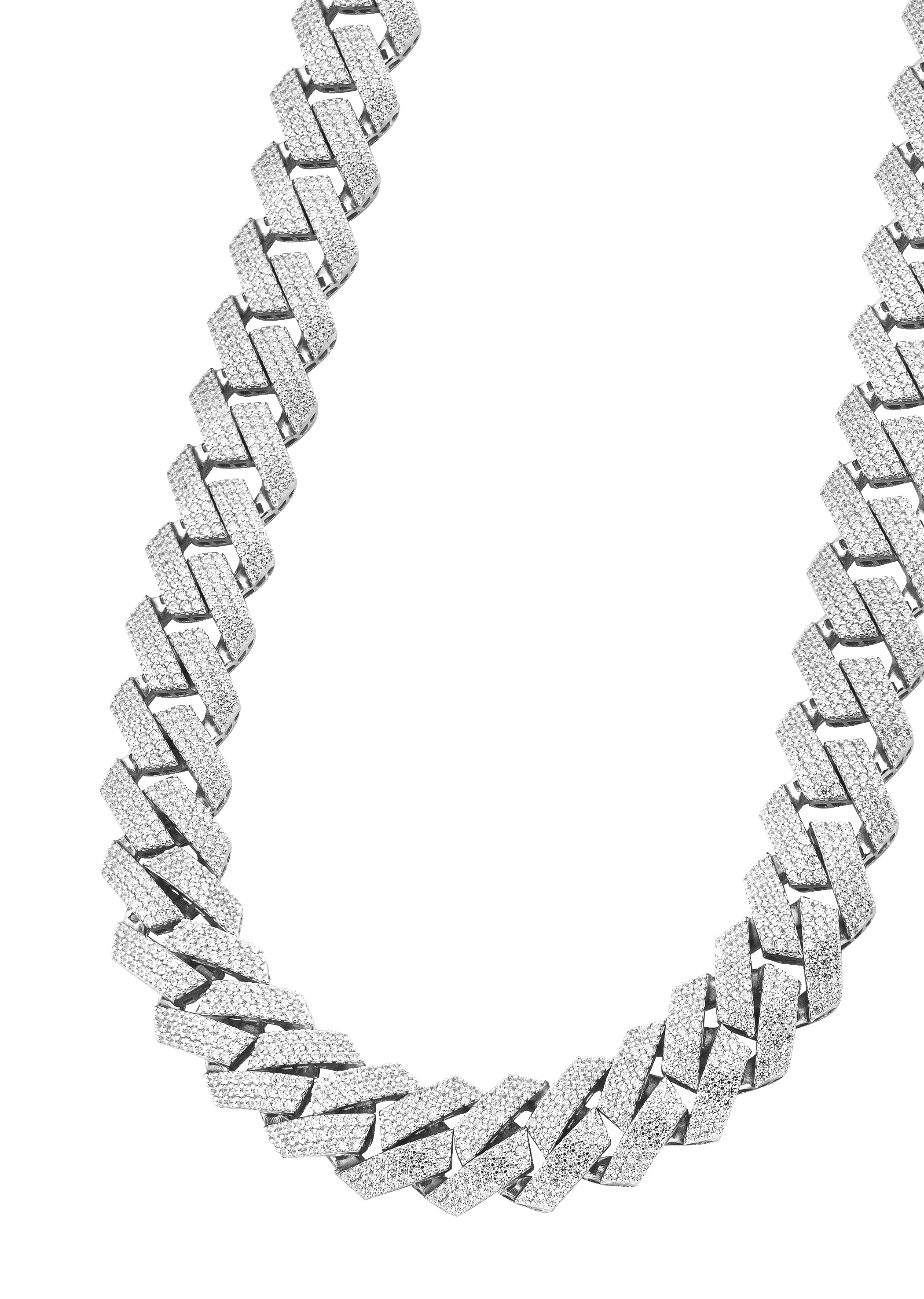 Silver Chain - Hollow White Gold Iced Out Prong Cuban Link