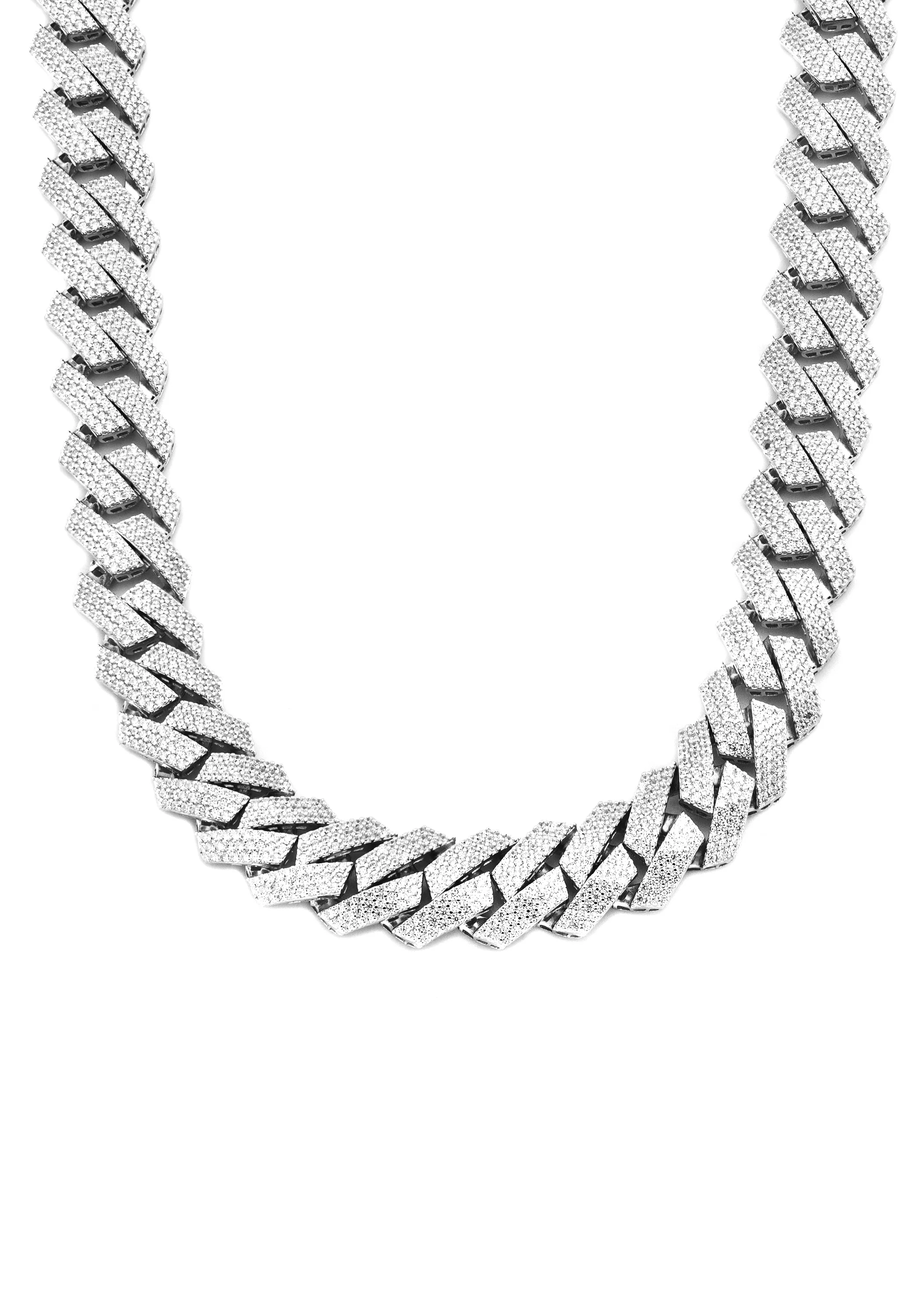 Silver Chain - Hollow White Gold Iced Out Prong Cuban Link - Image 2