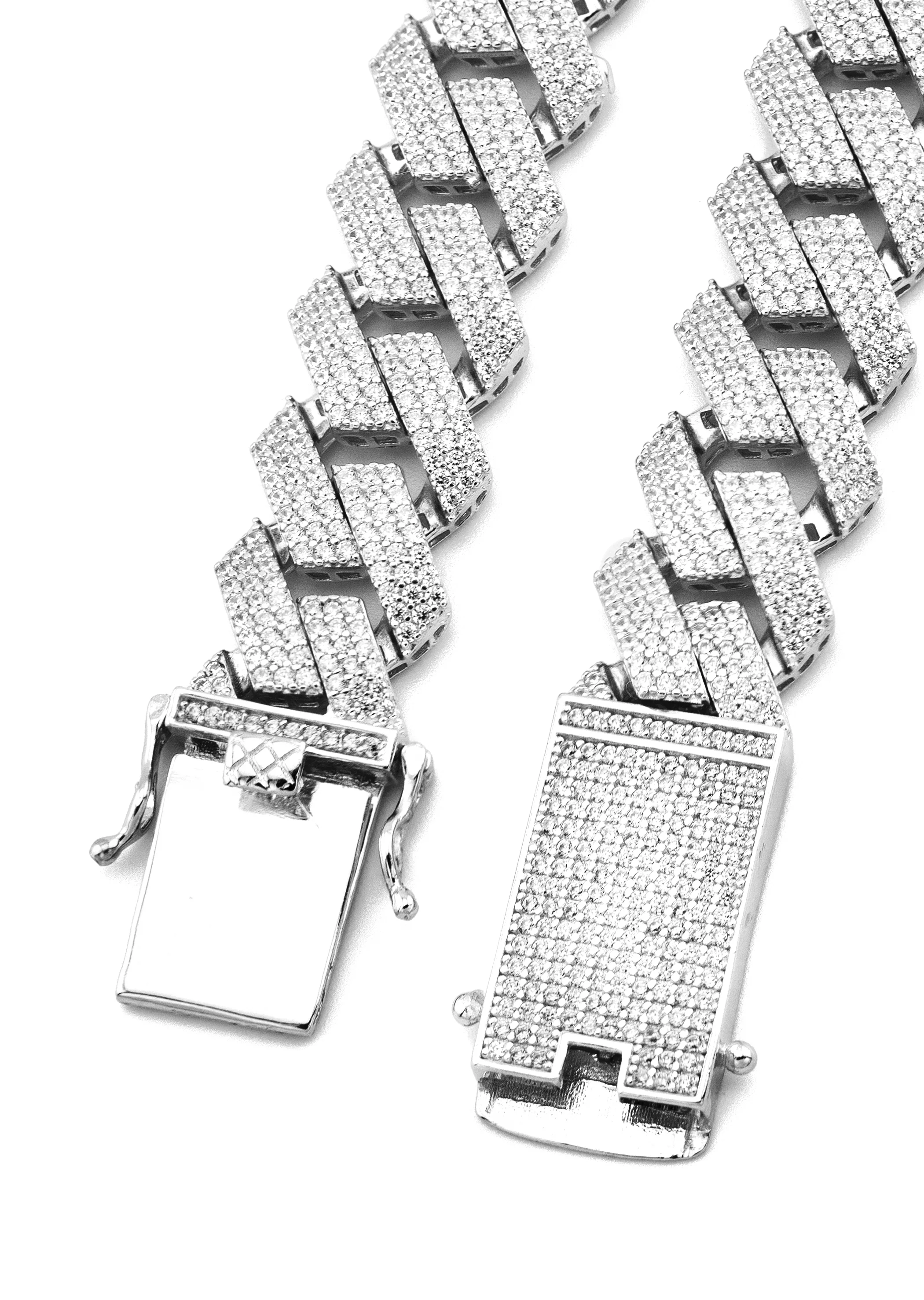 Silver Chain - Hollow White Gold Iced Out Prong Cuban Link - Image 3