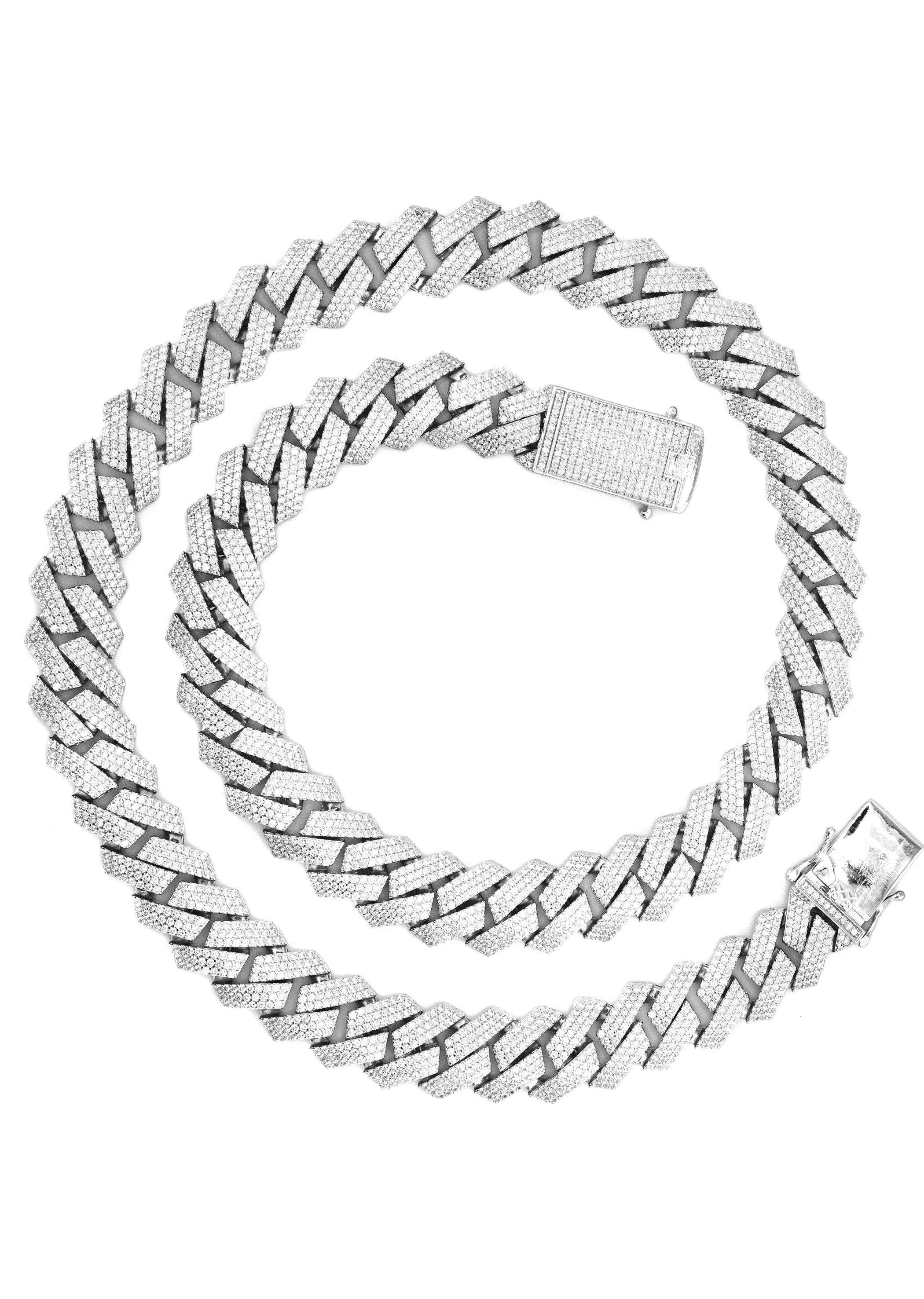 Silver Chain - Hollow White Gold Iced Out Prong Cuban Link - Image 4