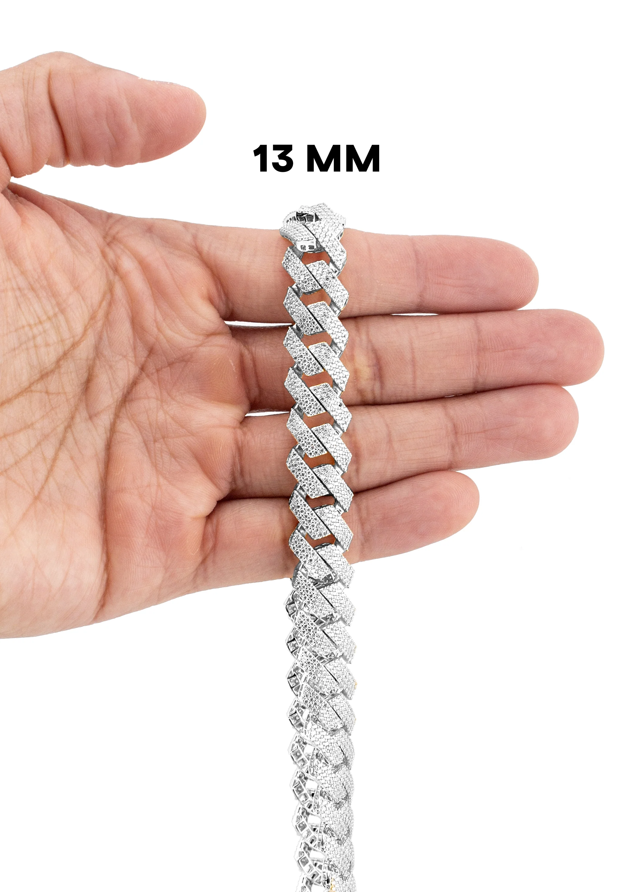 Silver Chain - Hollow White Gold Iced Out Prong Cuban Link - Image 5