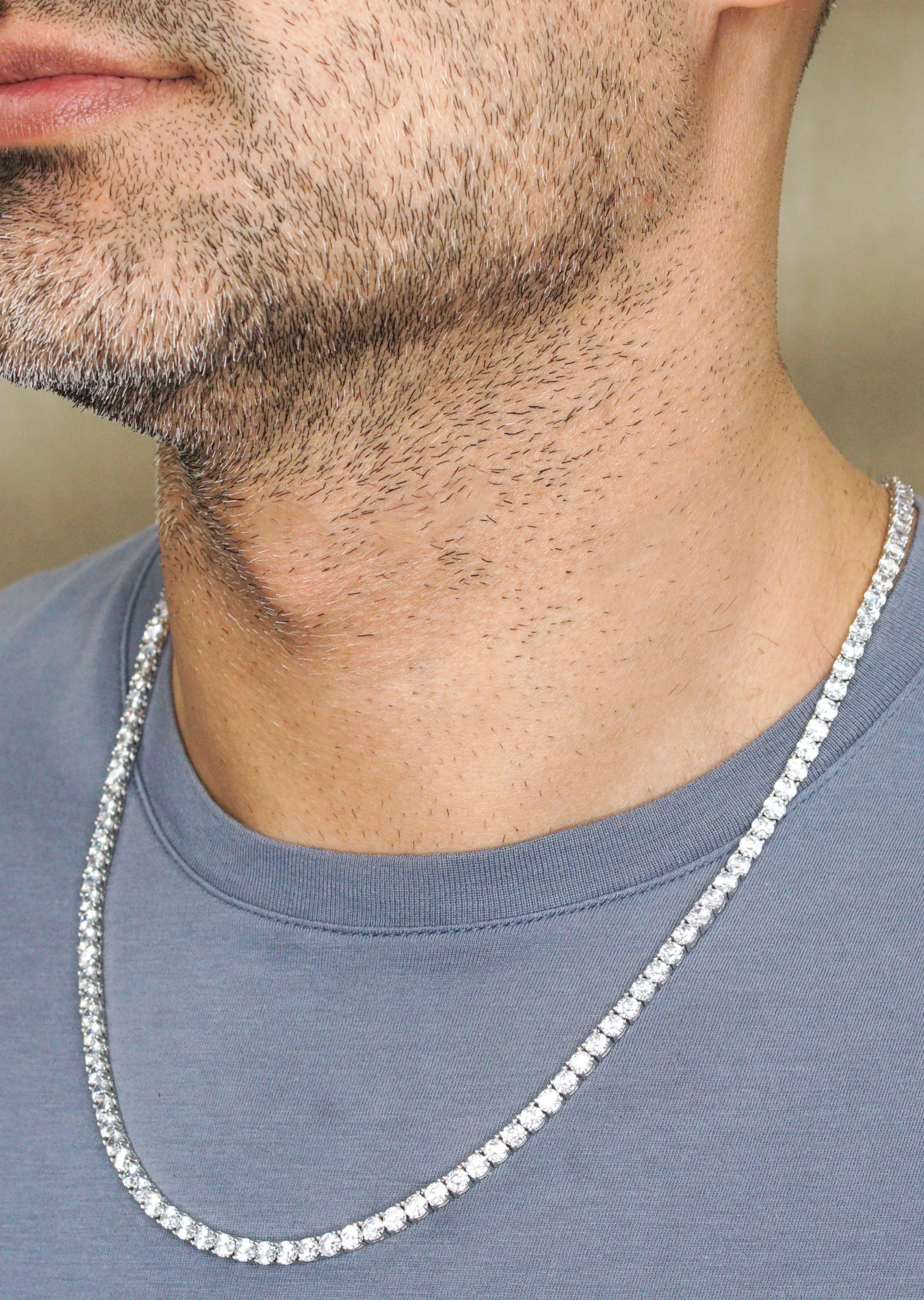 Silver Chain - Mens White Tennis Chain / Necklace - 4 MM - Image 3