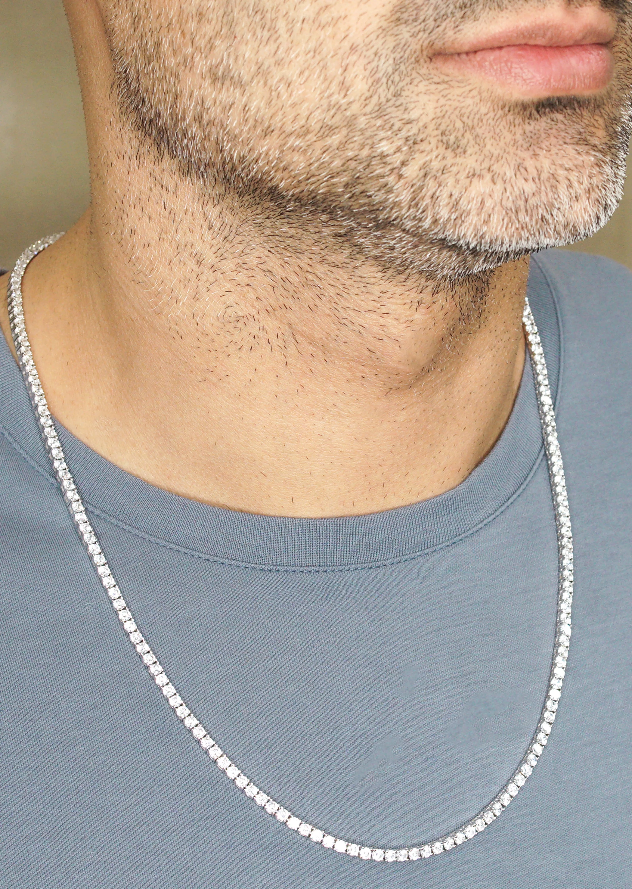 Silver Chain - Mens White Tennis Chain / Necklace - 3 MM