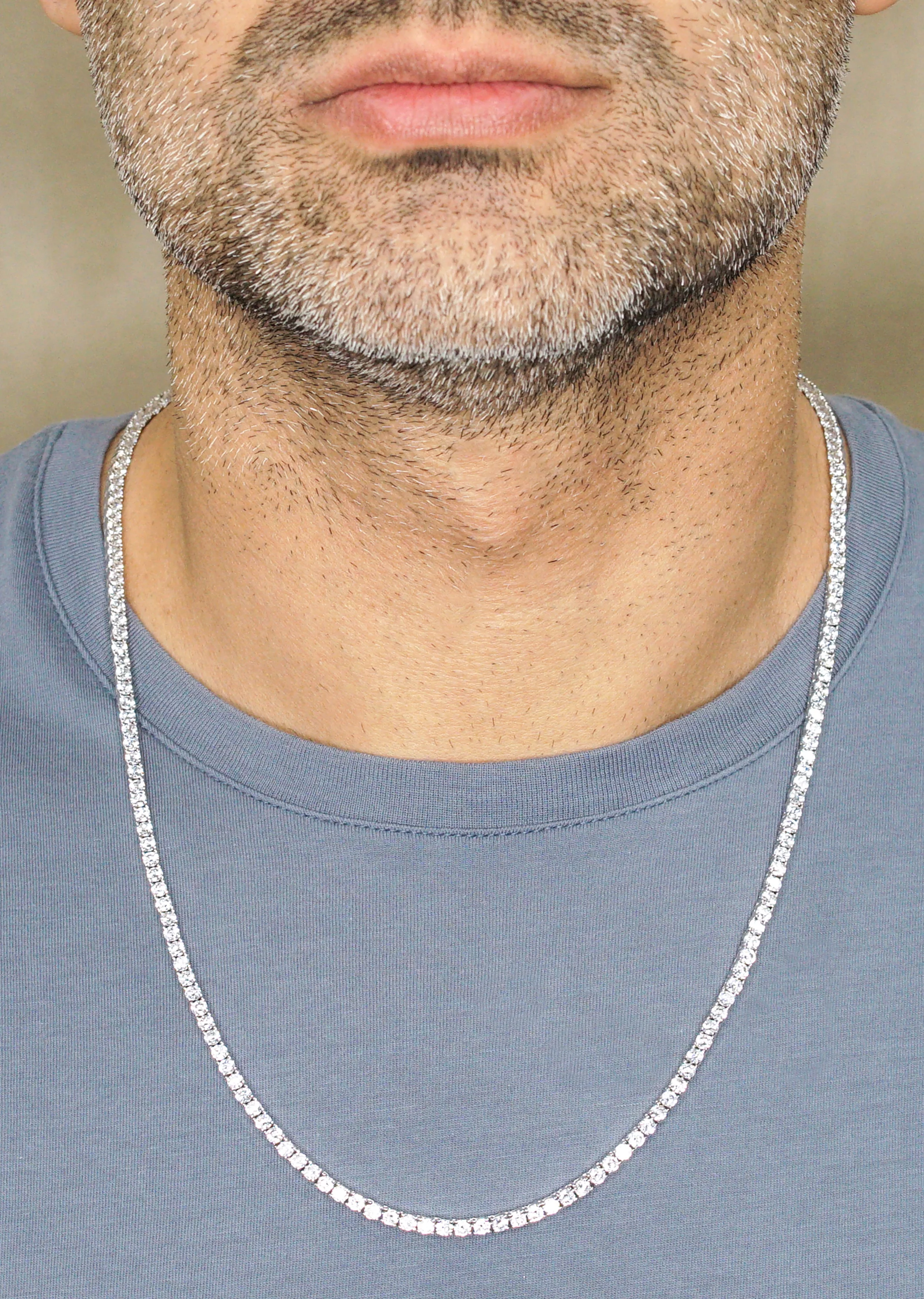 Silver Chain - Mens White Tennis Chain / Necklace - 3 MM - Image 3