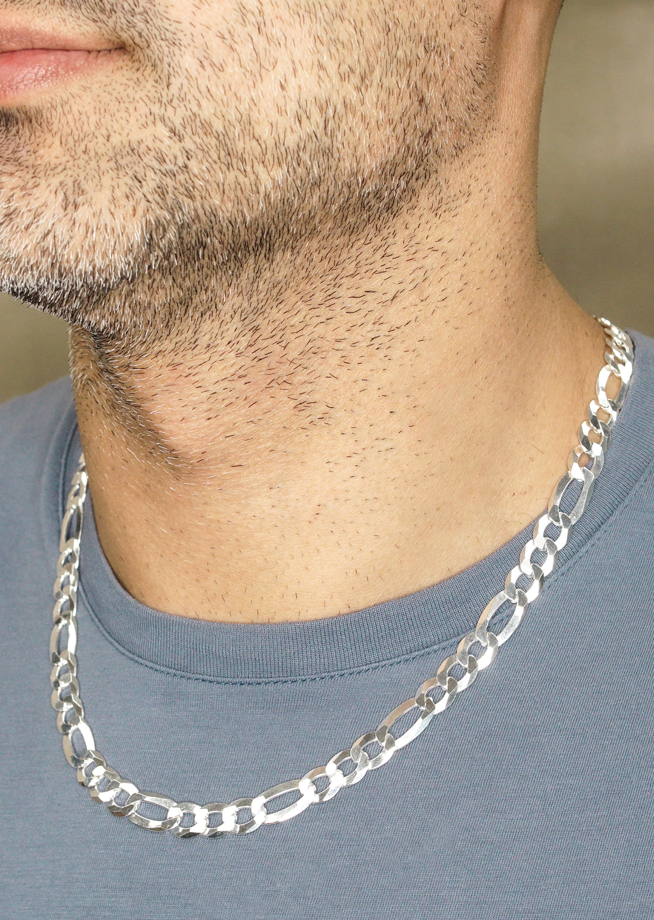 Silver Chain - Mens White Chain / Figaro Chain / 9.5 MM