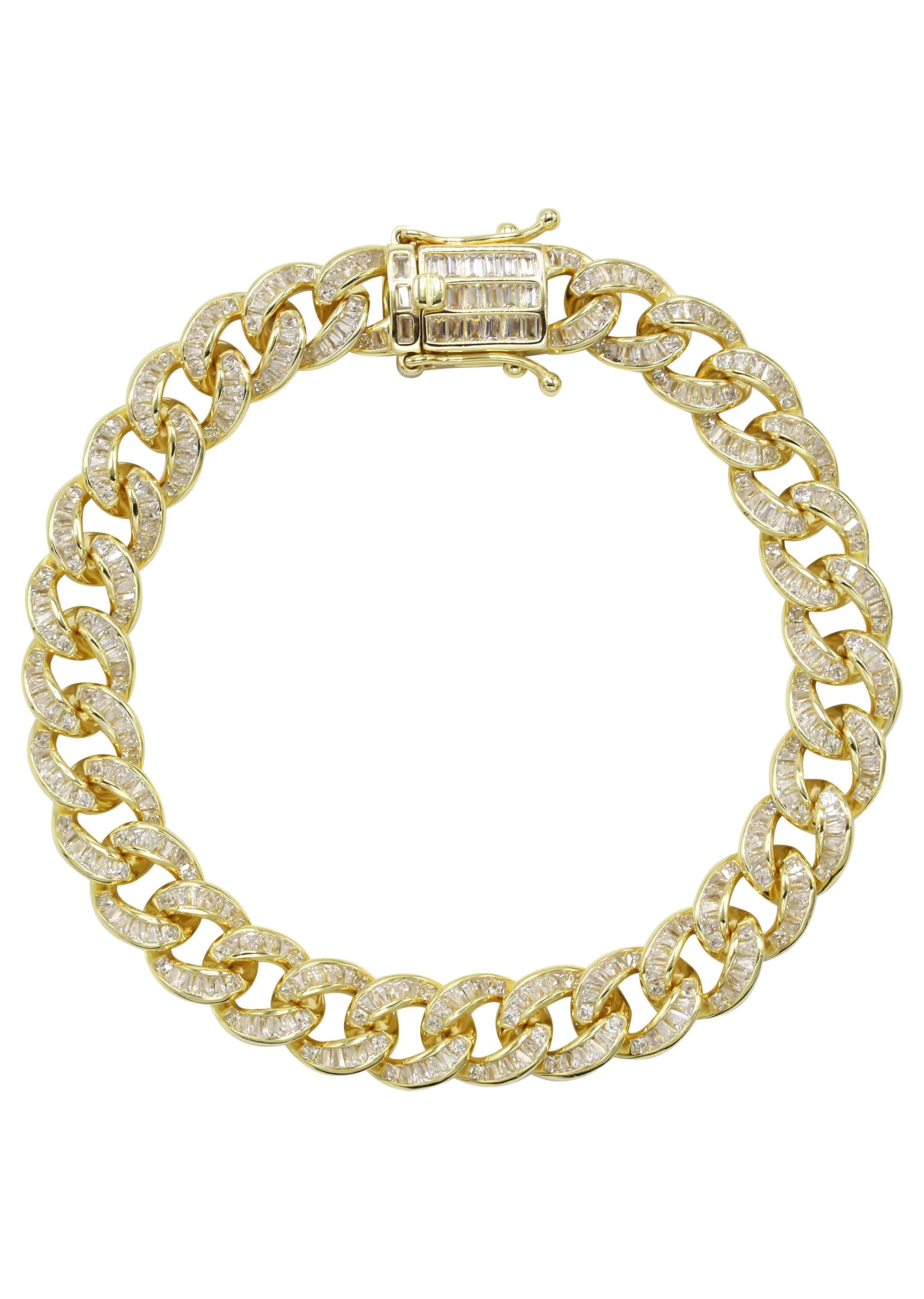 Silver Gold Baguette Miami Cuban Link Bracelet