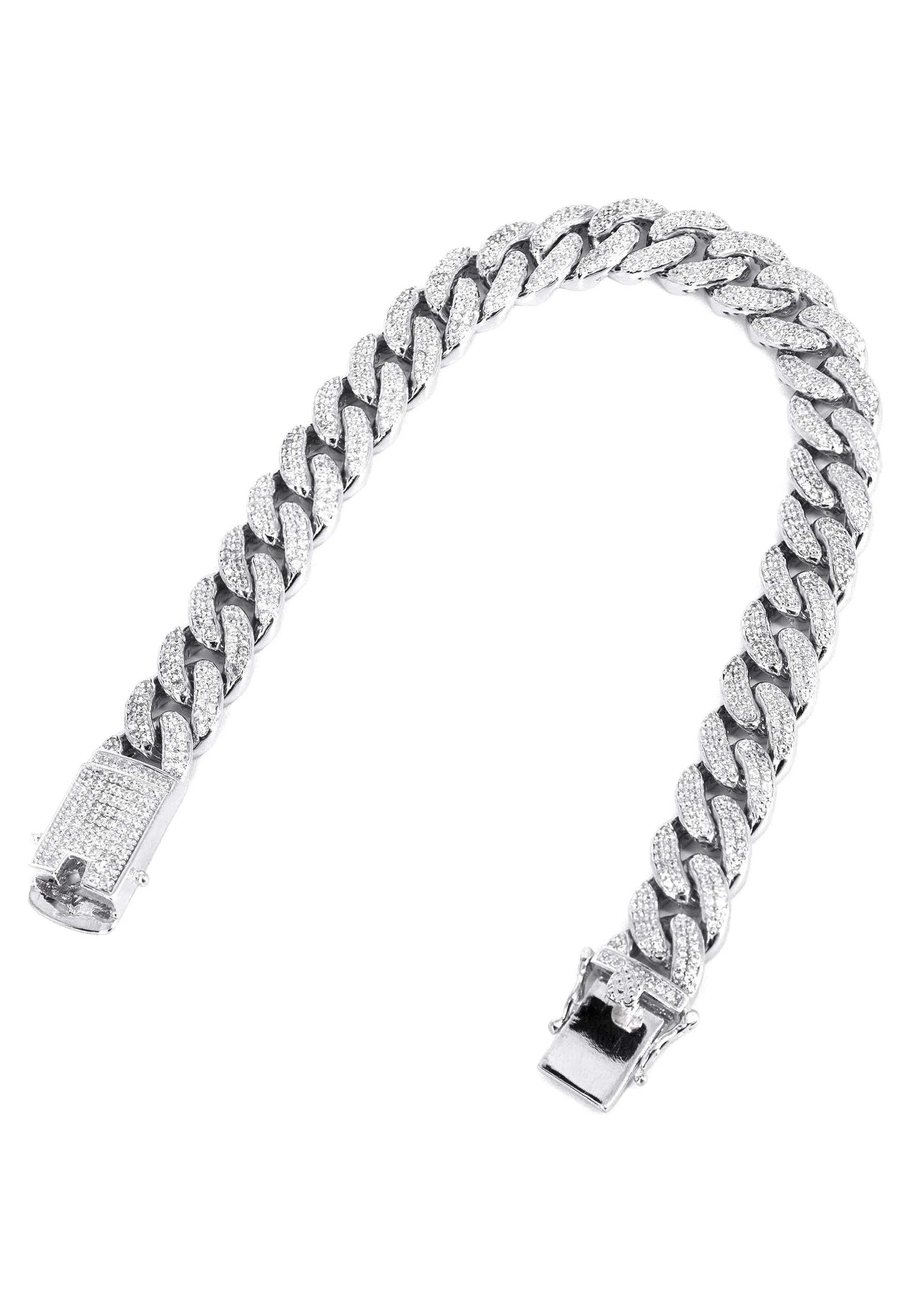 Silver White Iced Out Miami Cuban Bracelet - Image 2