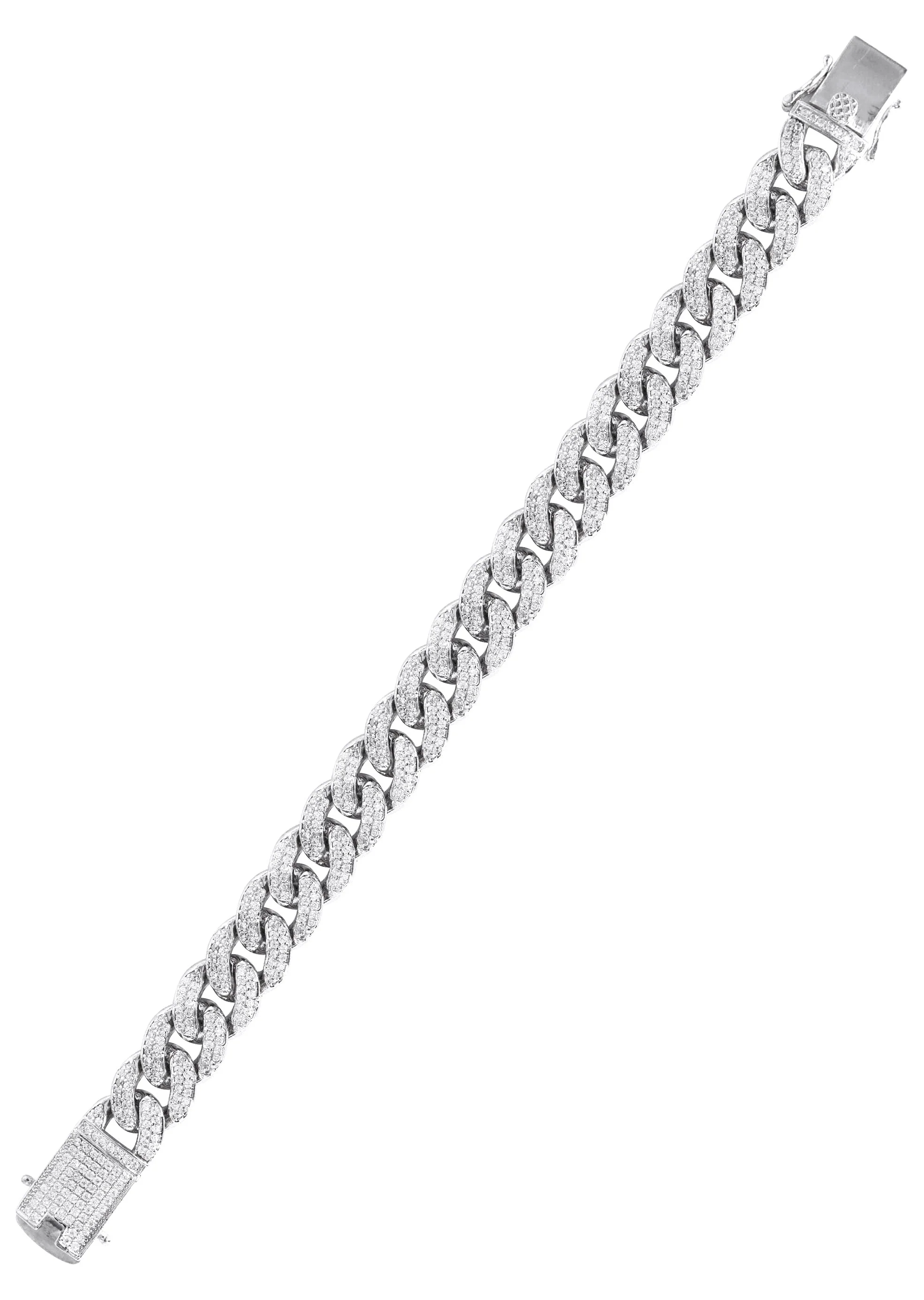 Silver White Iced Out Miami Cuban Bracelet - Image 3