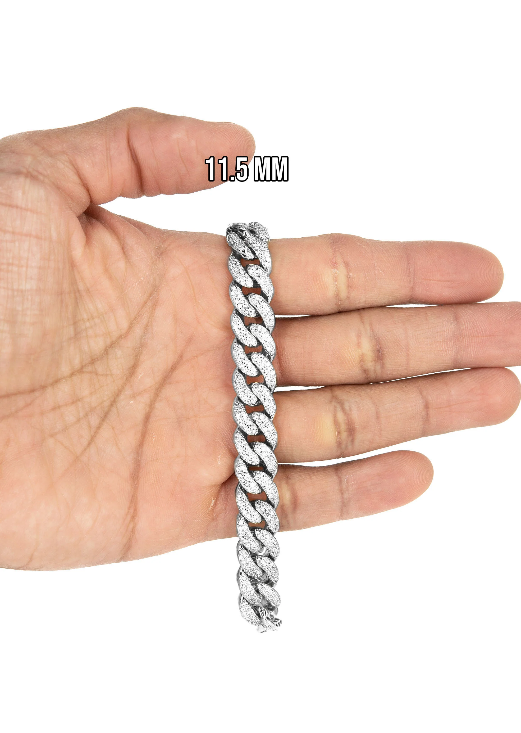 Silver White Iced Out Miami Cuban Bracelet - Image 4