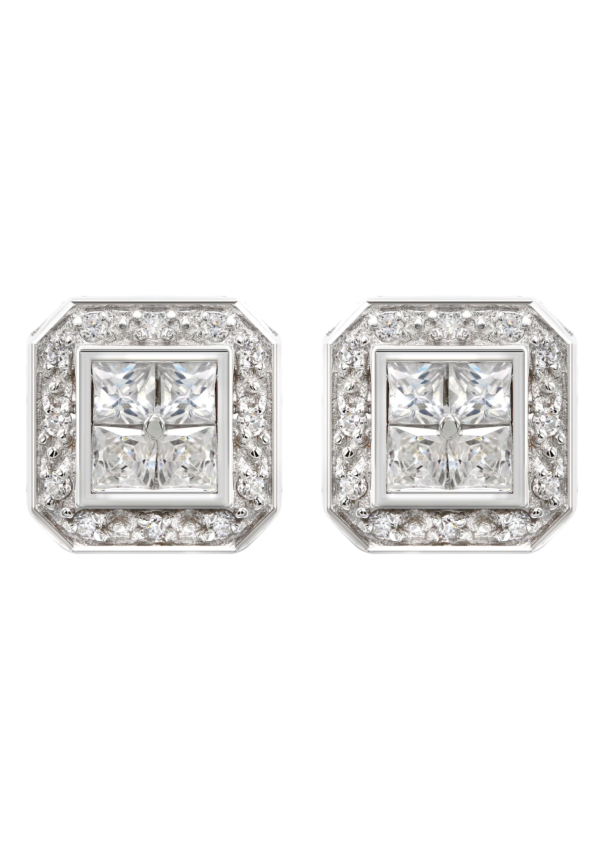 Silver Square Halo Clear CZ Stud Earrings | Appx. 5 Grams