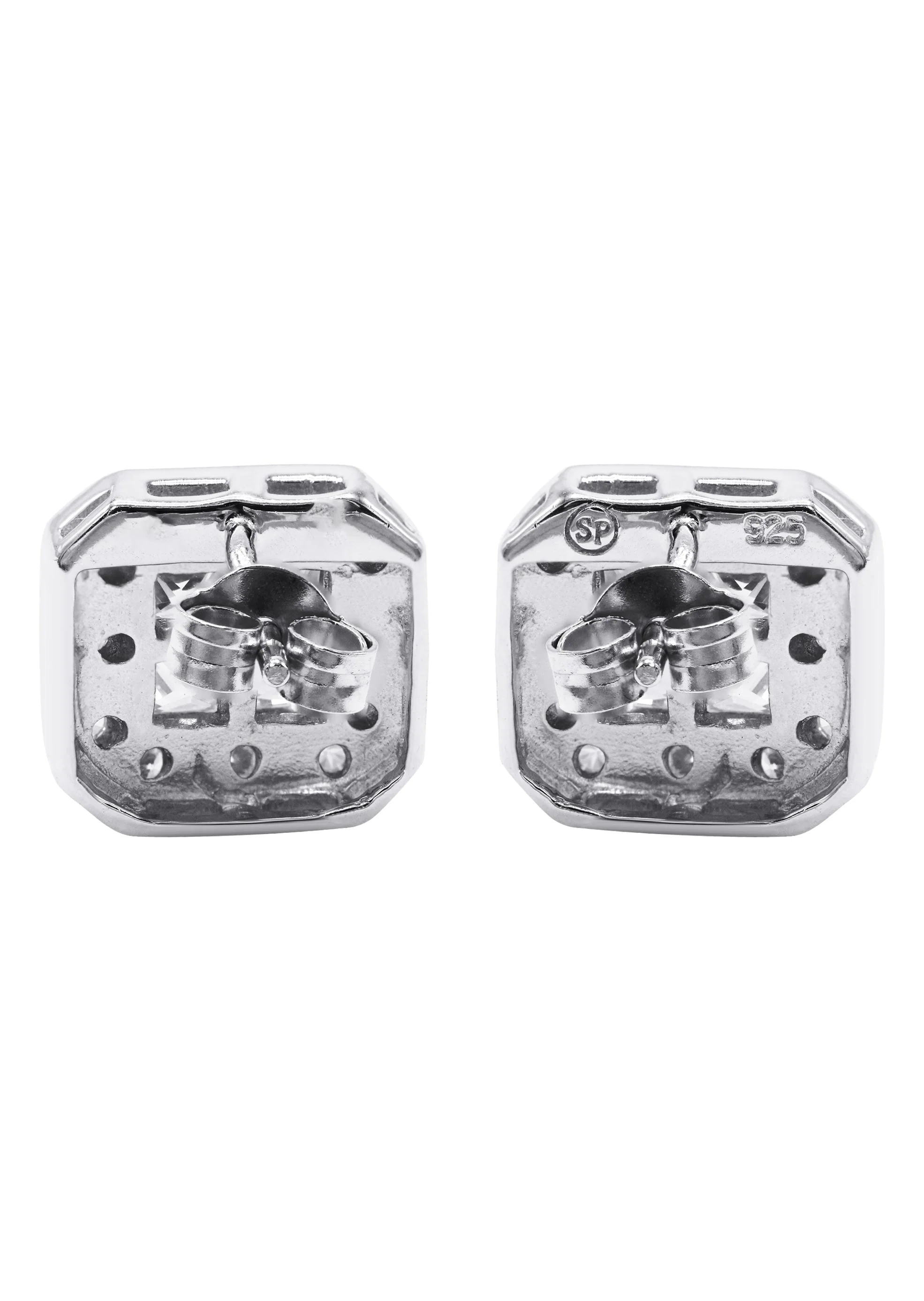 Silver Square Halo Clear CZ Stud Earrings | Appx. 5 Grams - Image 3