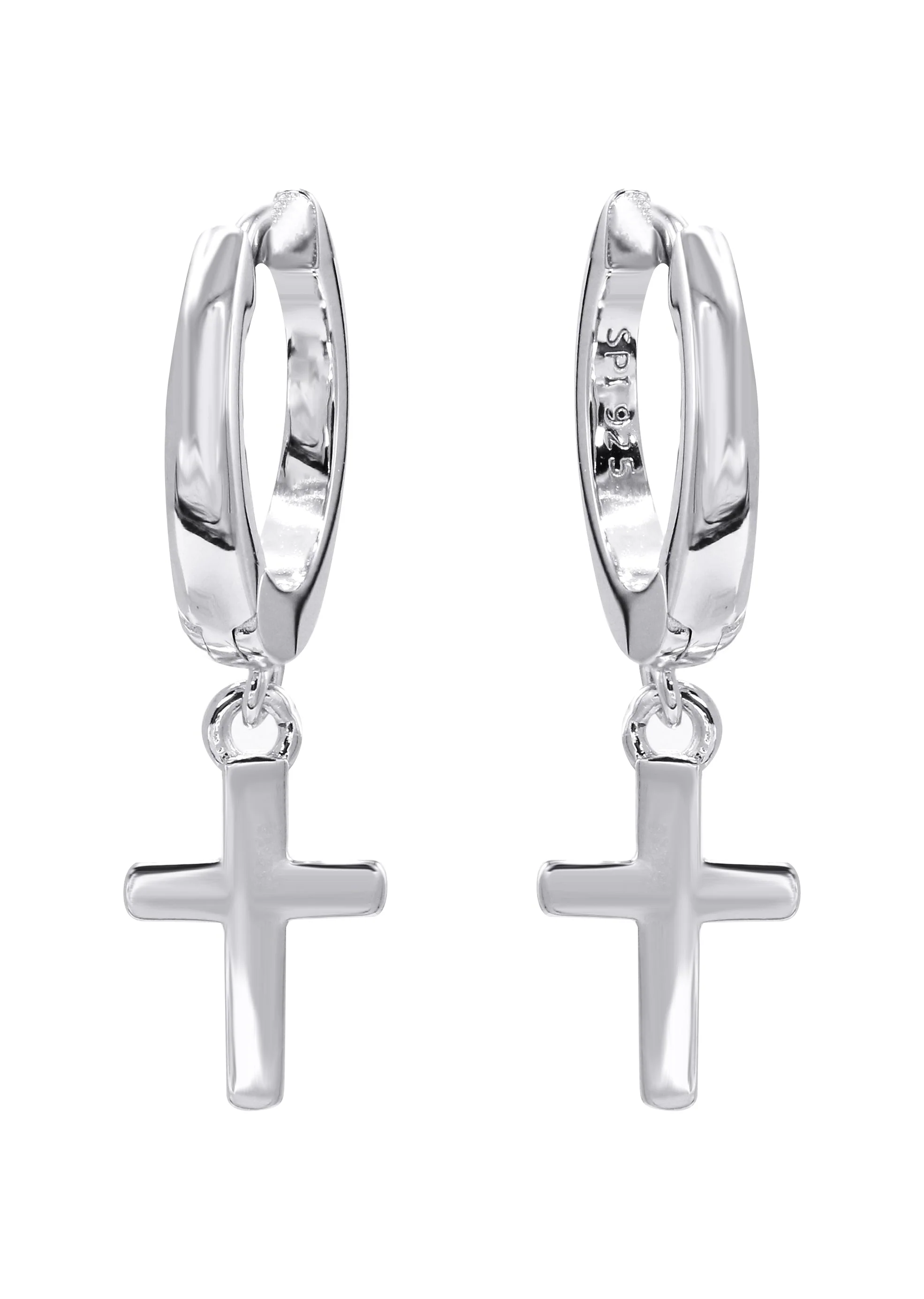 Silver Hoop Cross Earrings | Appx. 2 Grams
