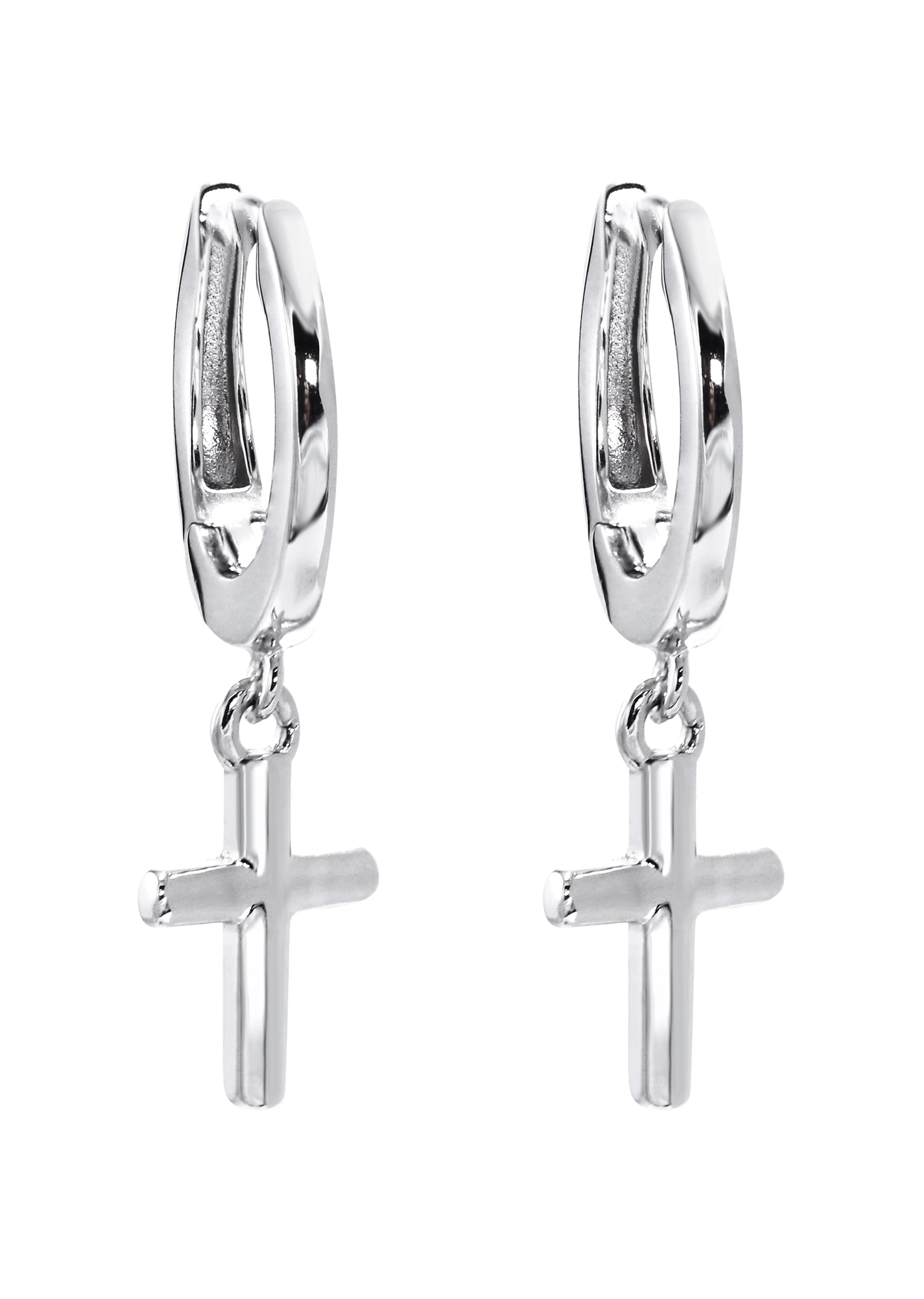 Silver Hoop Cross Earrings | Appx. 2 Grams - Image 2