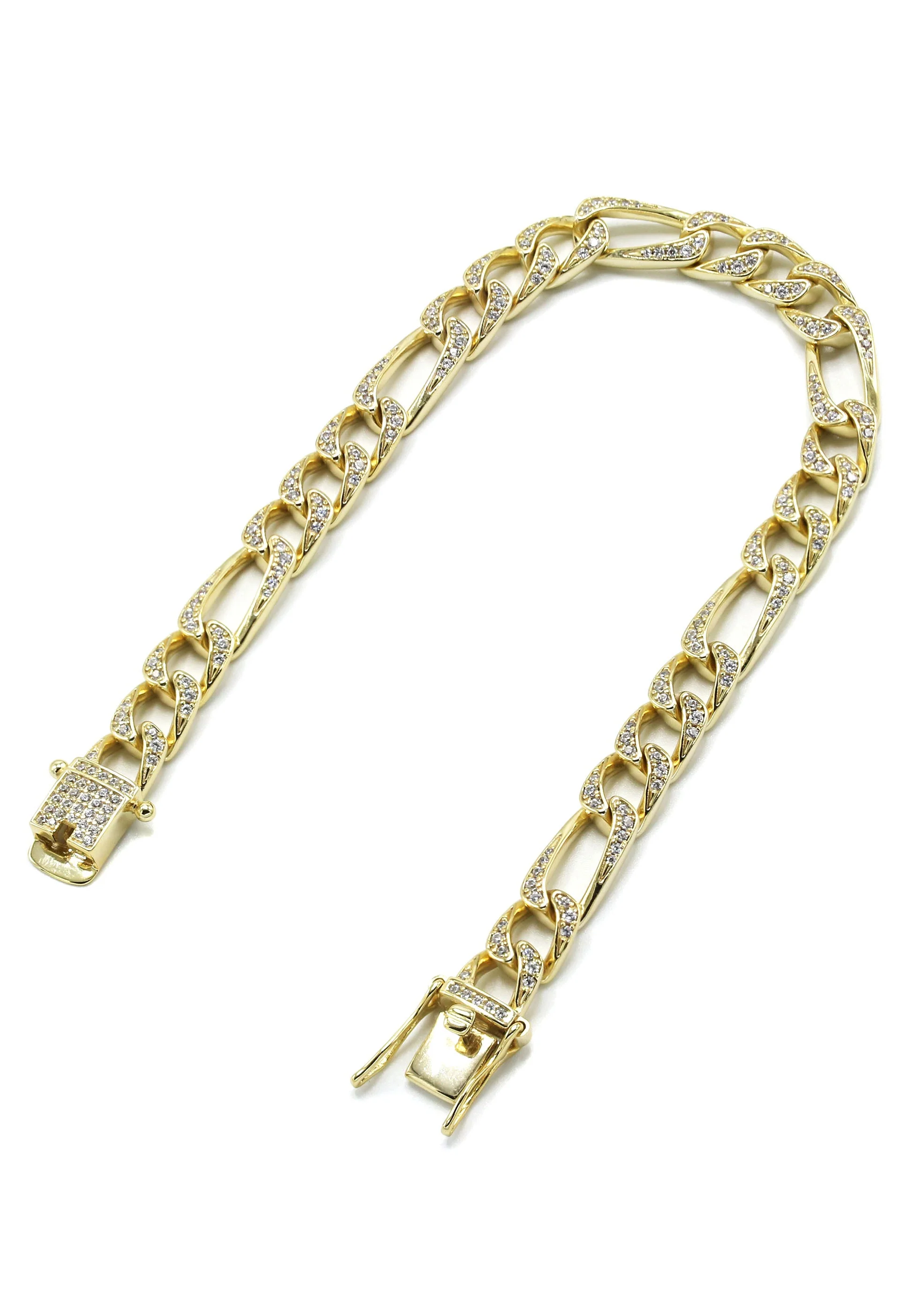 Silver Gold Iced Figaro Bracelet - Image 2