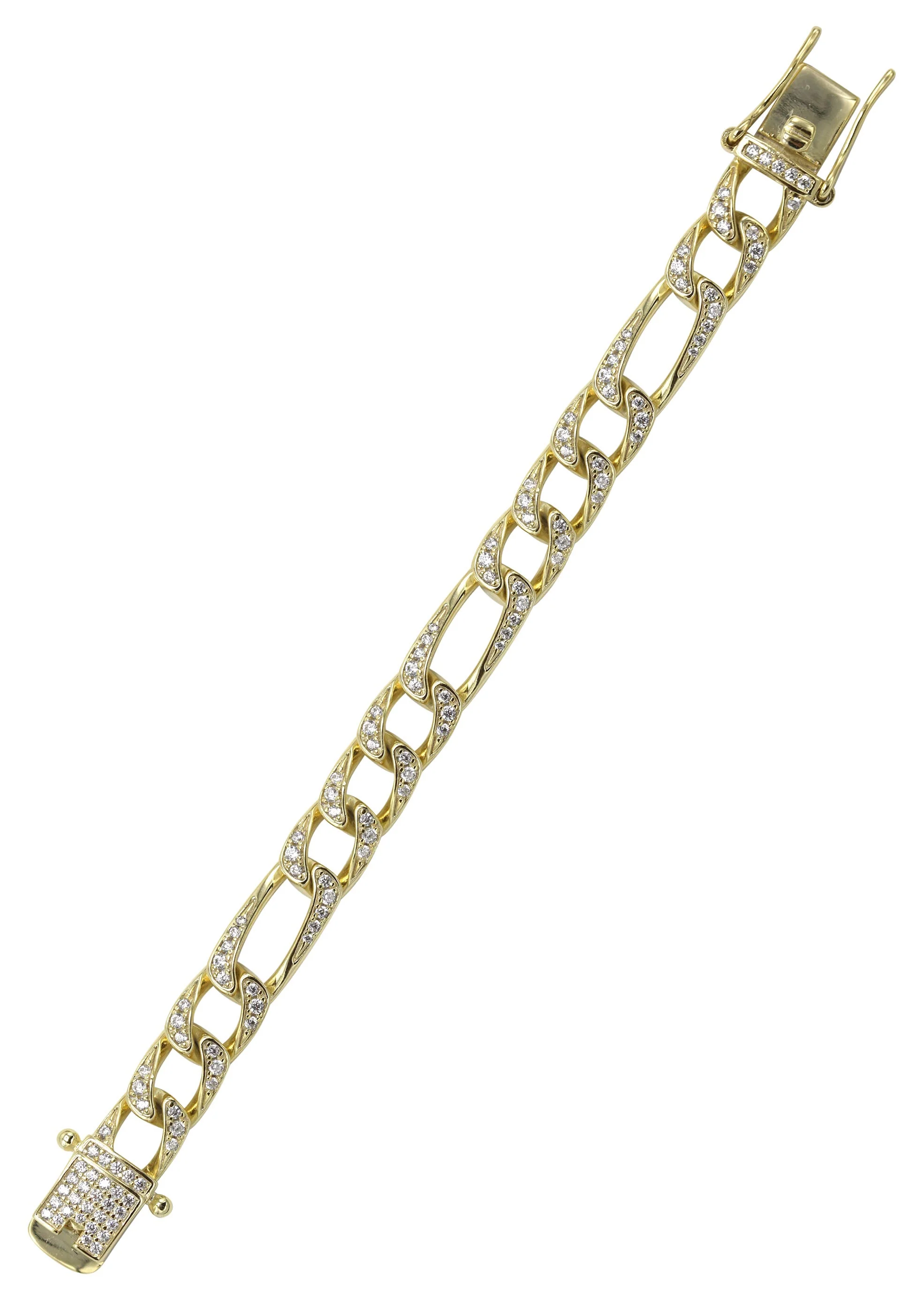 Silver Gold Iced Figaro Bracelet - Image 3