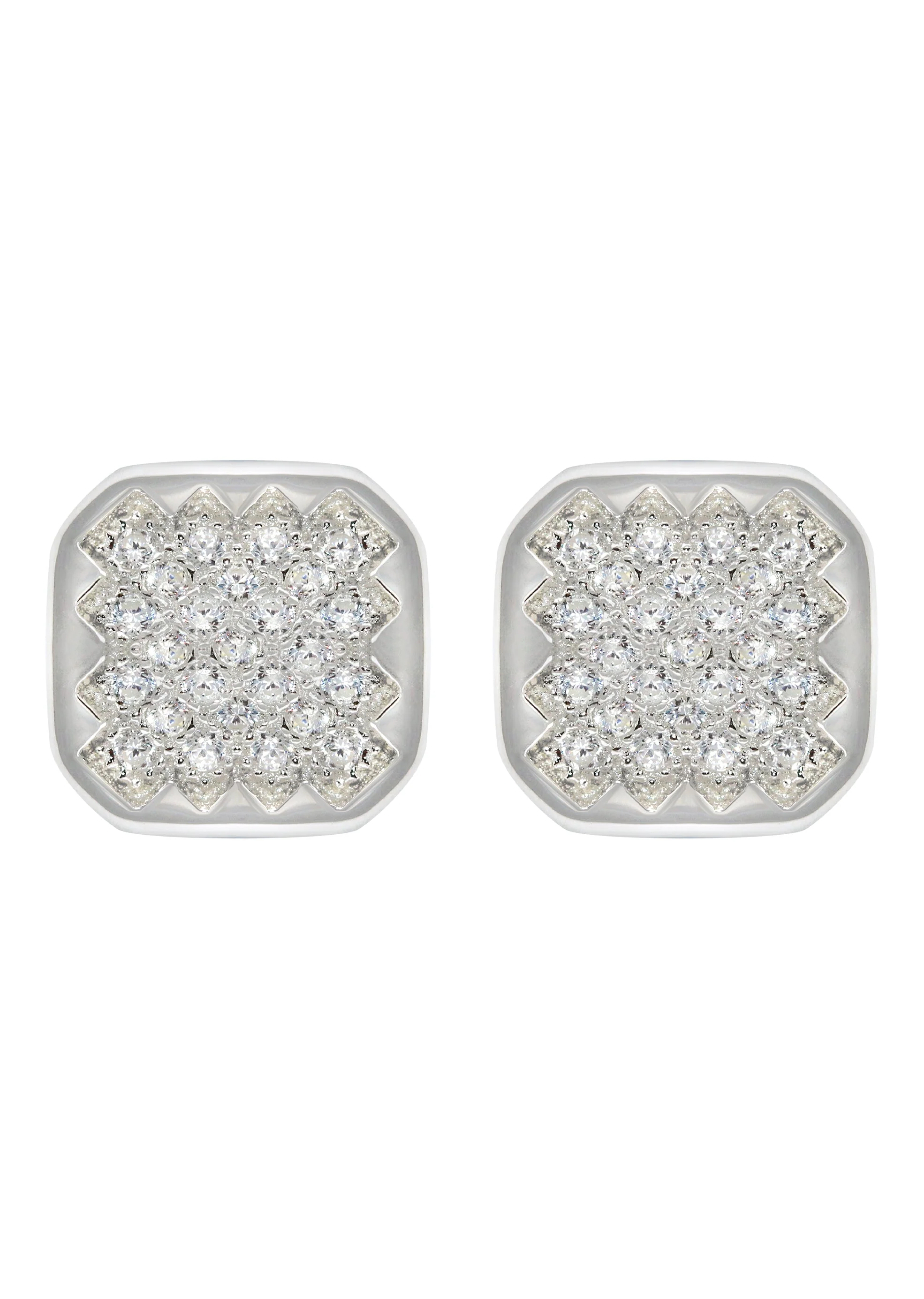 Silver Micro Pave Clear Sun Square CZ Stud Earrings | Appx. 3 Grams