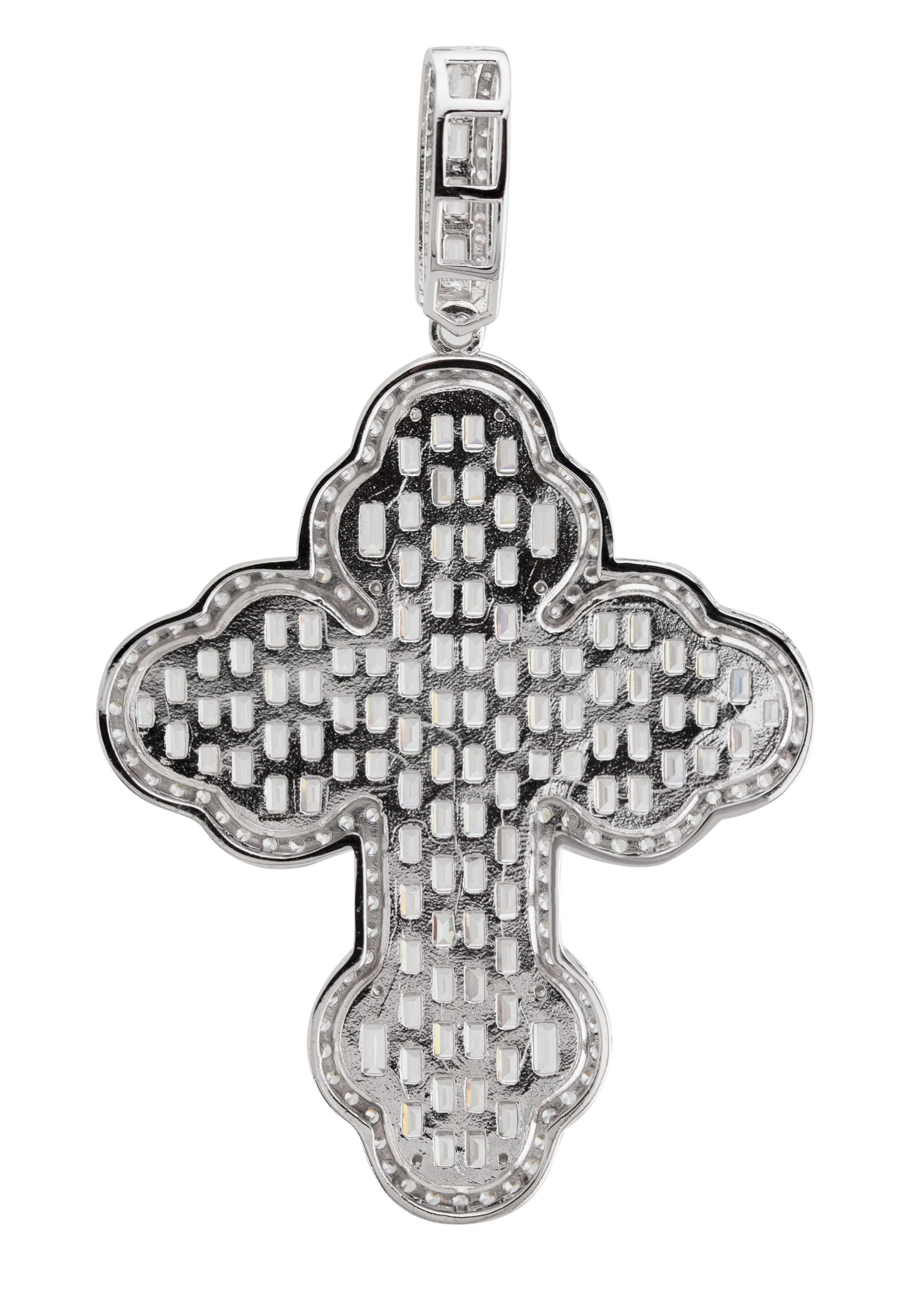 Silver Pendant - White Gold Cross Baguette Pendant | Appx 11 Grams - Image 2