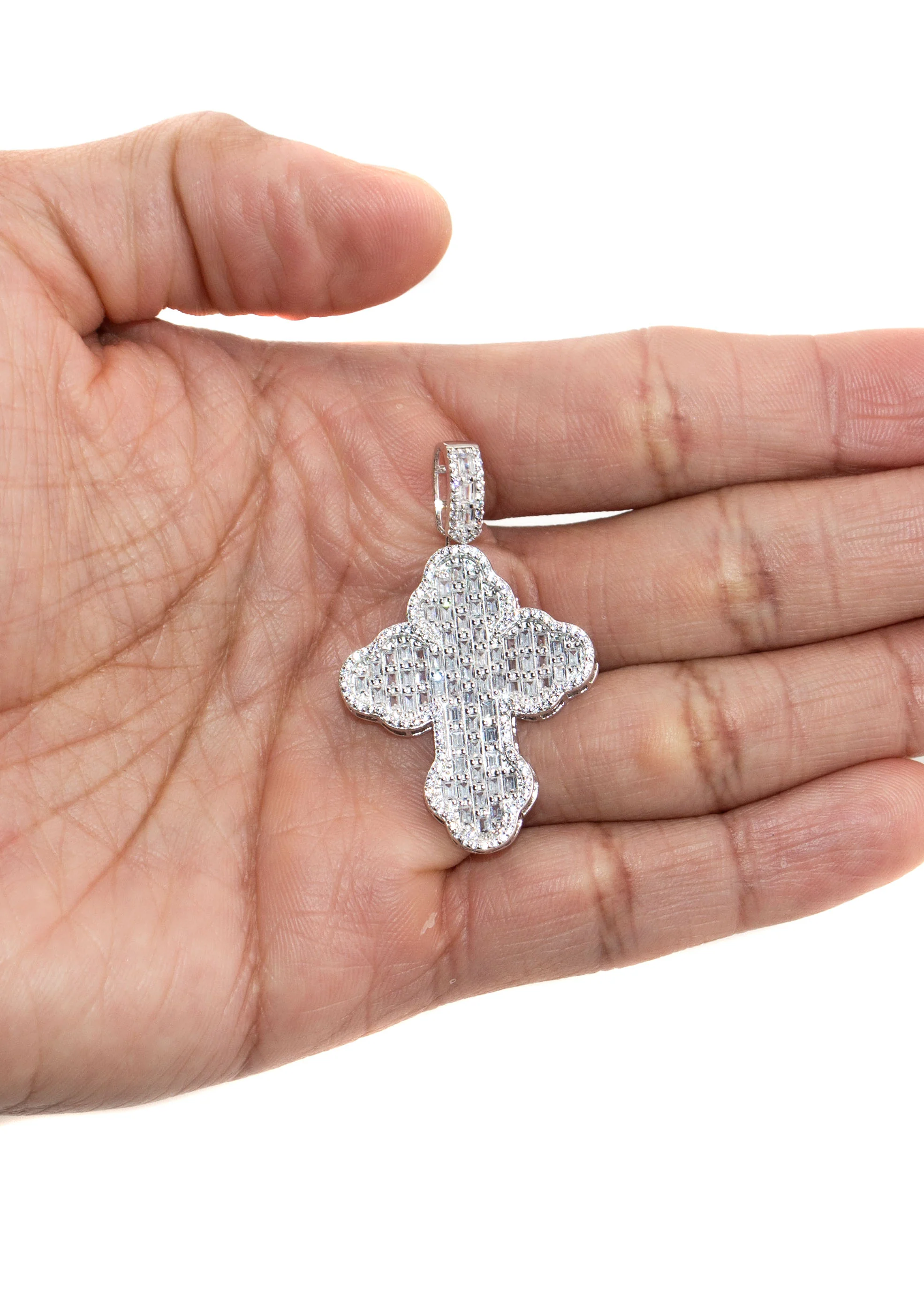Silver Pendant - White Gold Cross Baguette Pendant | Appx 11 Grams - Image 4