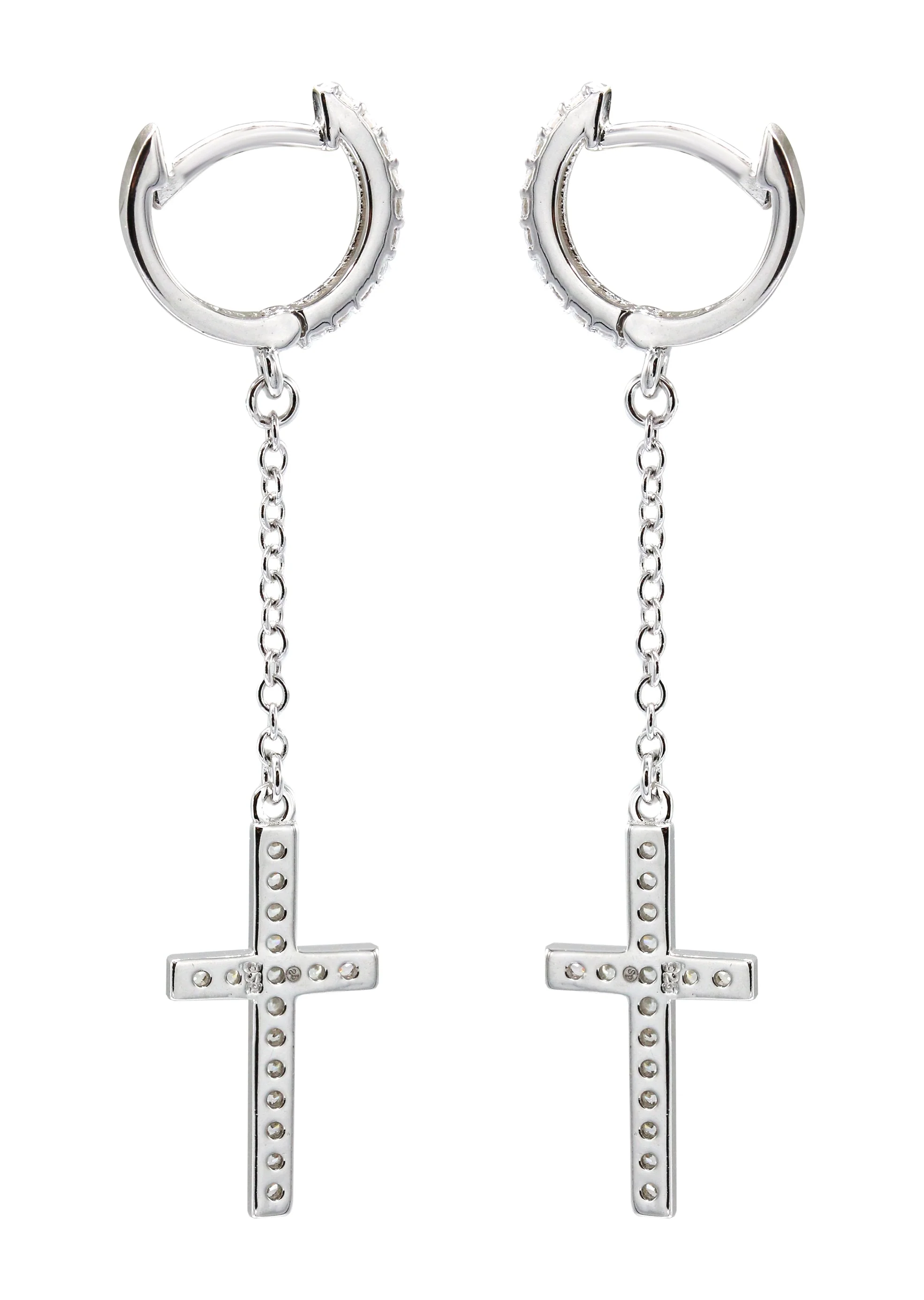 Silver Cross CZ Wire Dangling Hoop Earrings | Appx. 2.5 Grams - Image 2