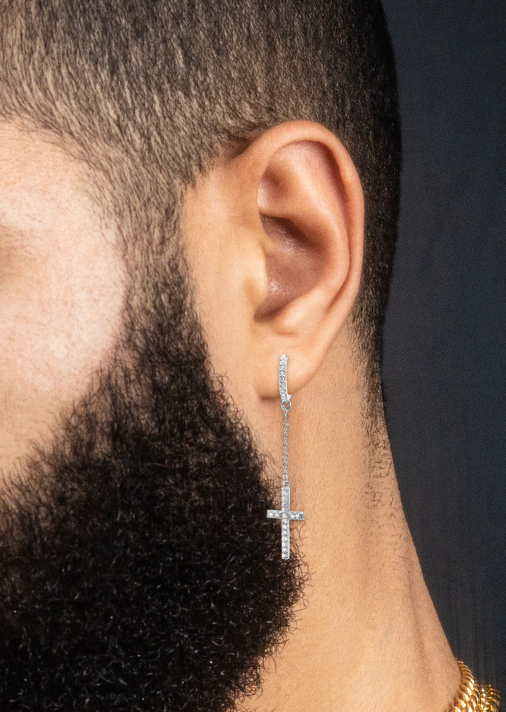 Silver Cross CZ Wire Dangling Hoop Earrings | Appx. 2.5 Grams - Image 4