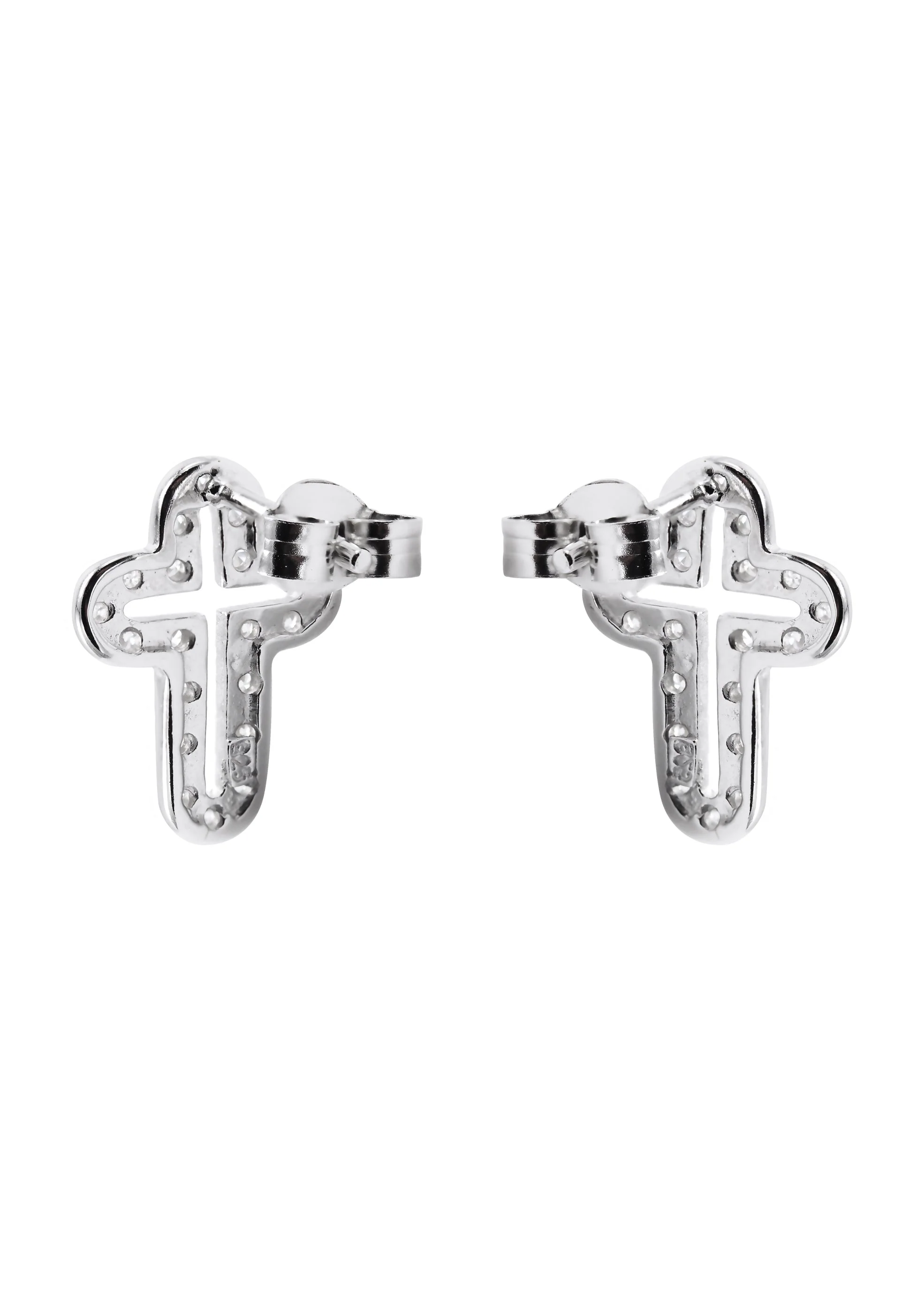 Silver Open Cross Plated Clear CZ Stud Earrings | Appx. 2 Grams - Image 3
