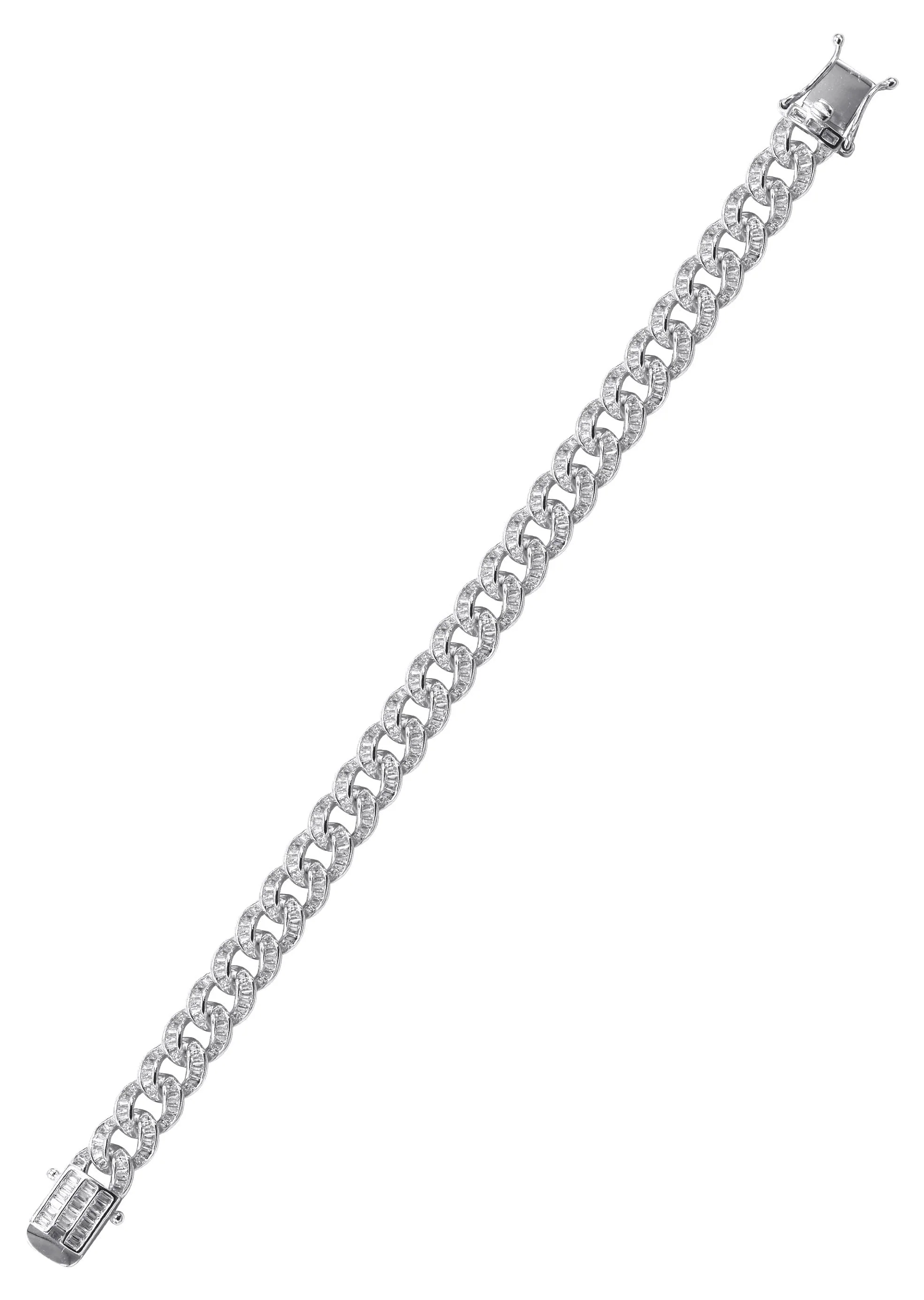 Silver White Baguette CZ Ice Curb Bracelet - Image 3