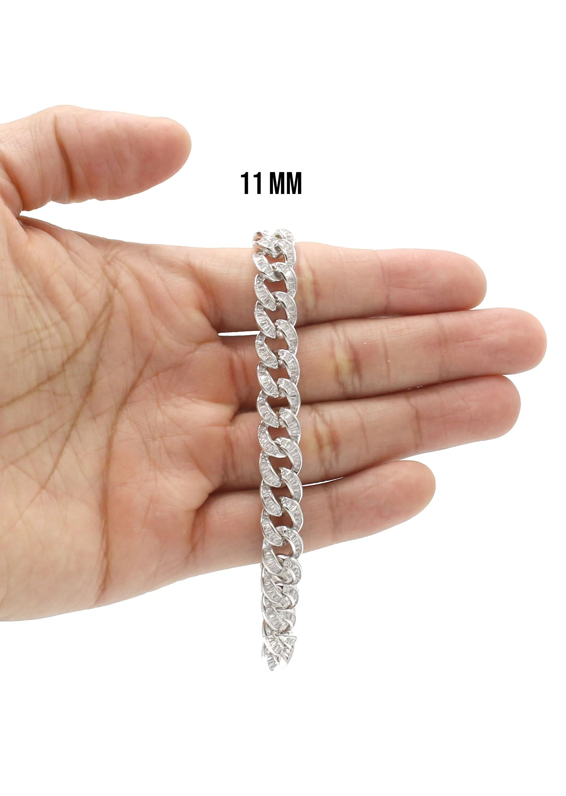 Silver White Baguette CZ Ice Curb Bracelet - Image 4