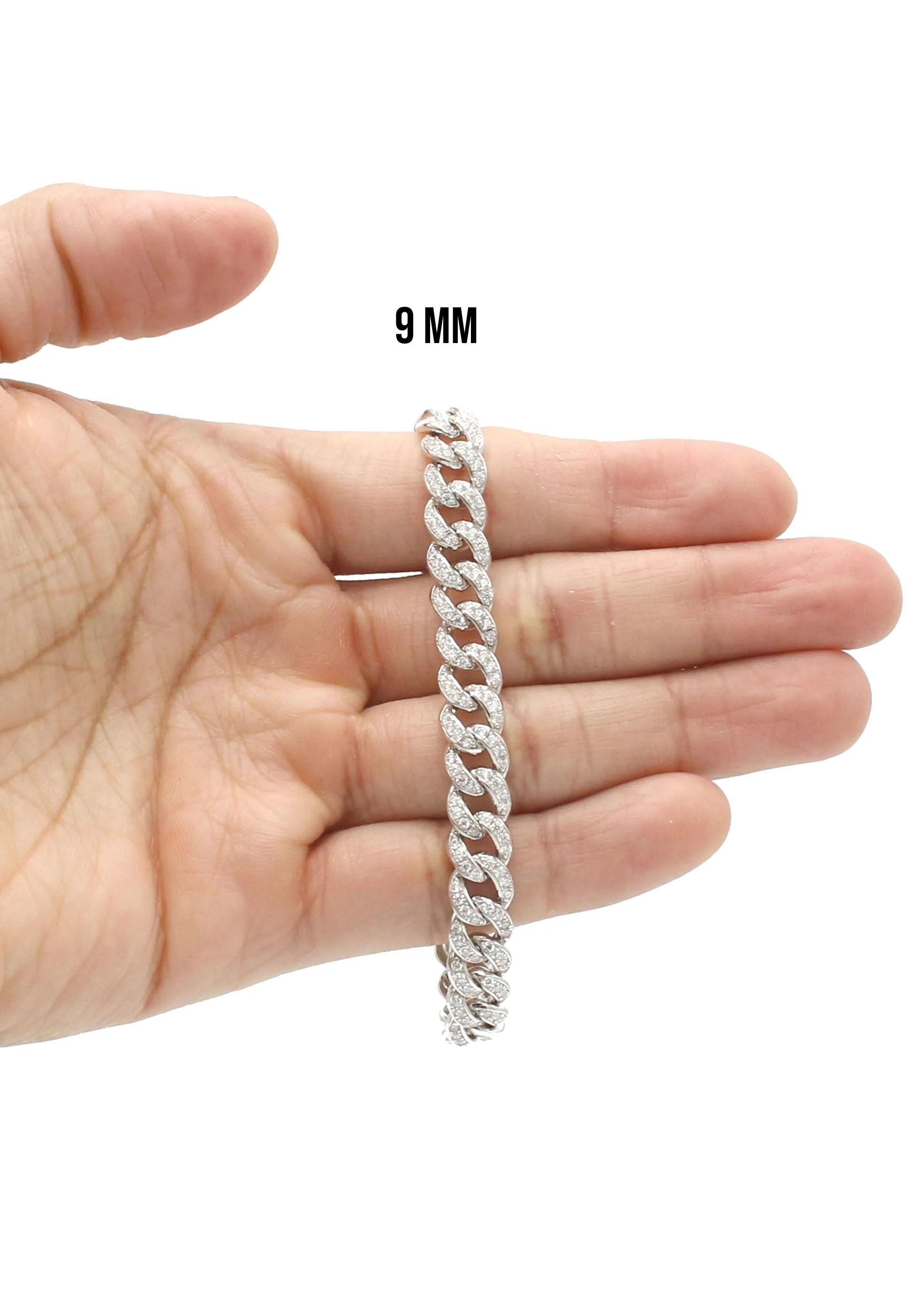 Silver White Ice Out Miami Cuban Bracelet - Image 4