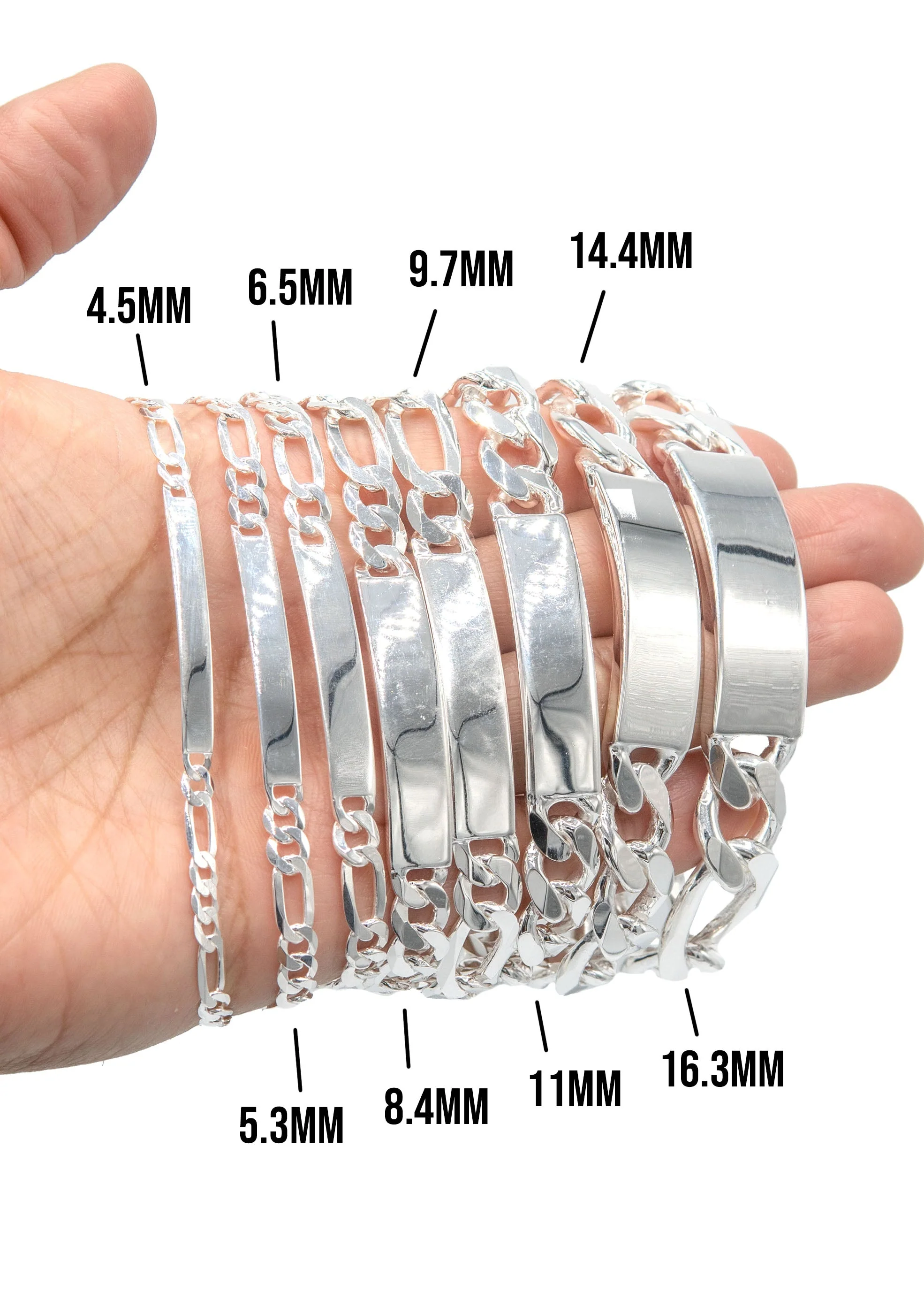 Silver White ID Figaro Bracelet - Image 4