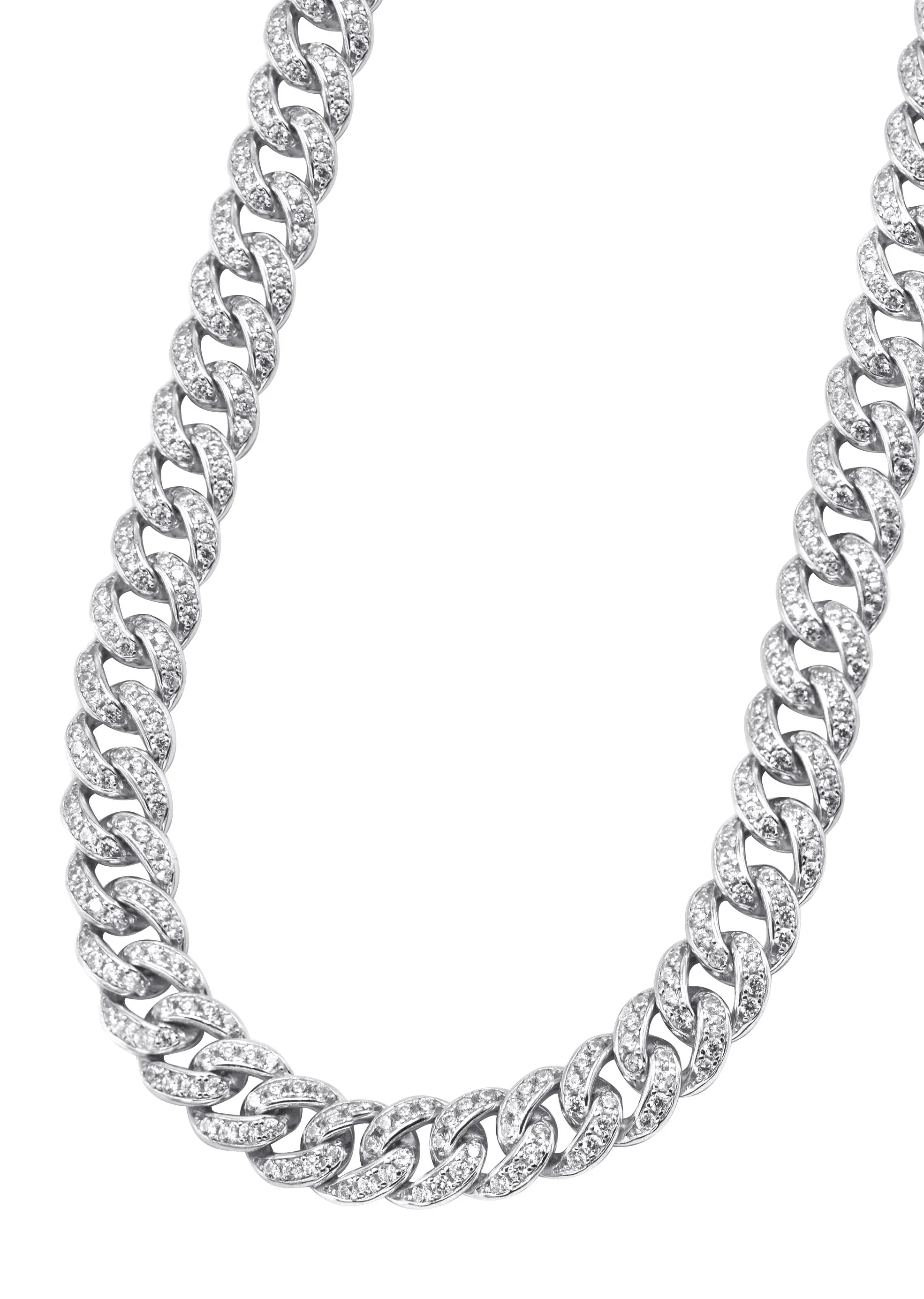 Silver Chain -  Single Row Iced Out Miami Cuban Link Chain
