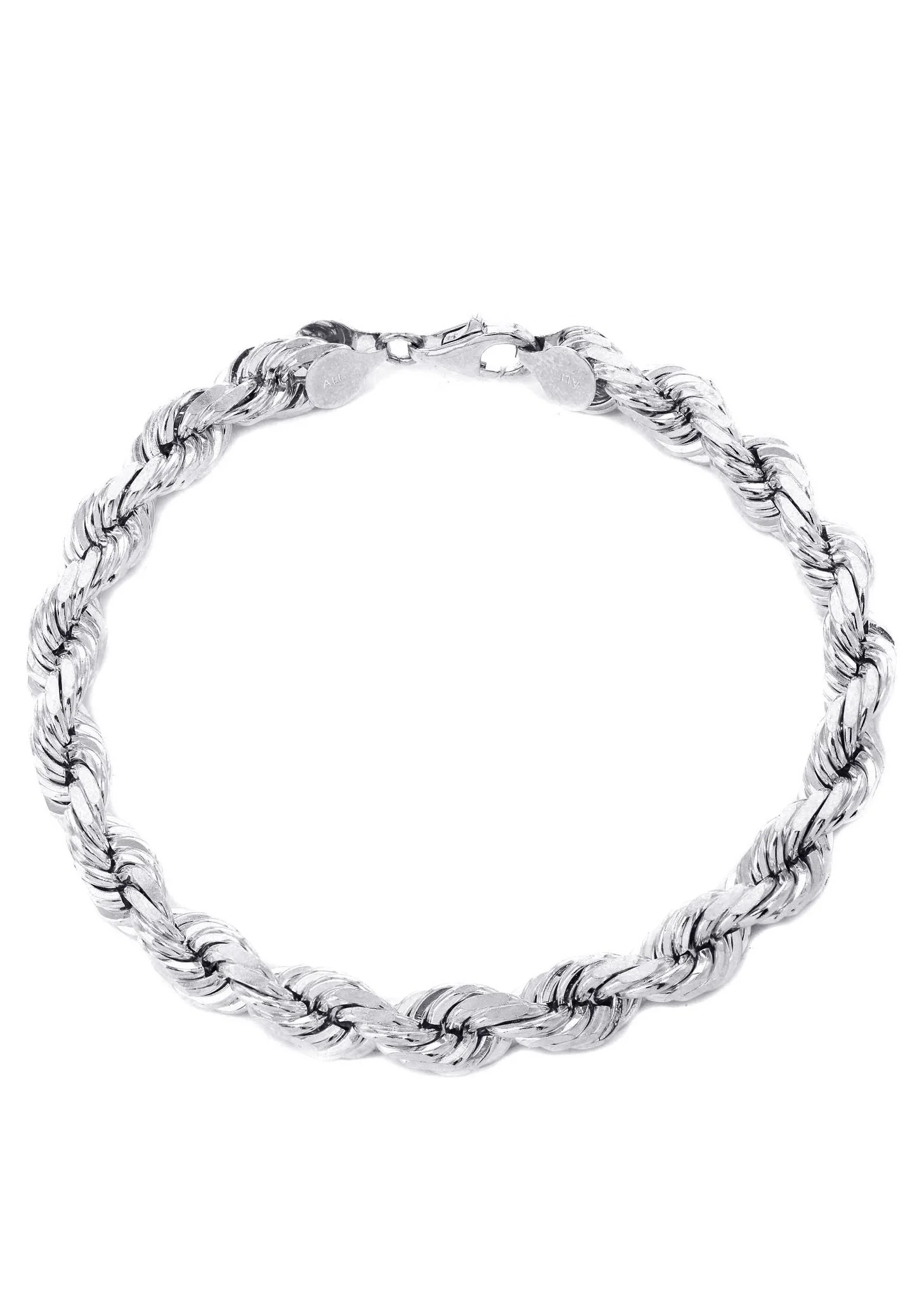 Solid Mens Rope Bracelet 10K White Gold