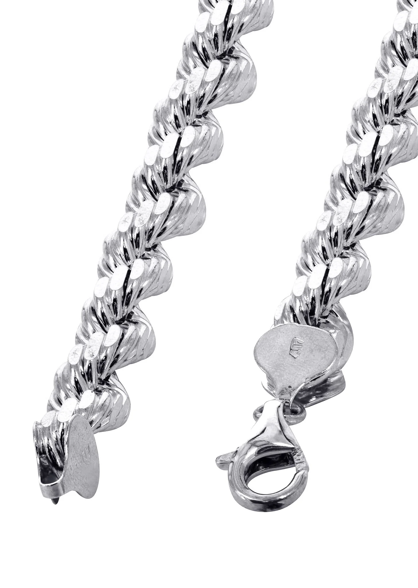 Solid Mens Rope Bracelet 10K White Gold - Image 2