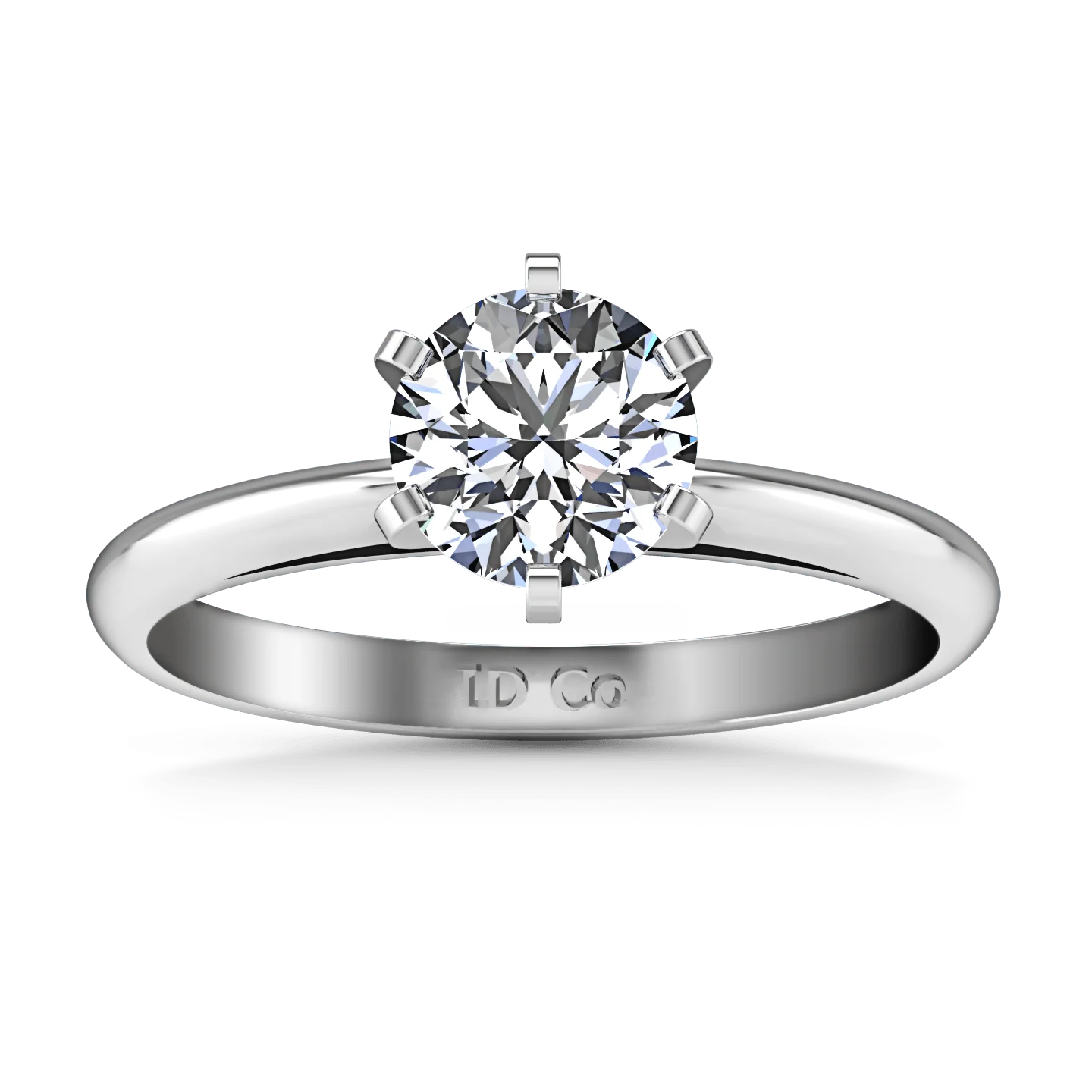 Round Diamond Solitaire Engagement Ring Cathedral 6 Prong 14K White Gold