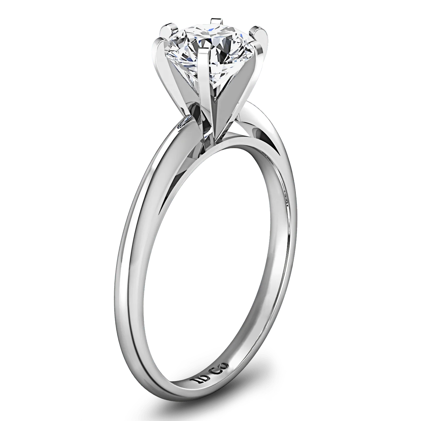 Round Diamond Solitaire Engagement Ring Cathedral 6 Prong 14K White Gold - Image 2