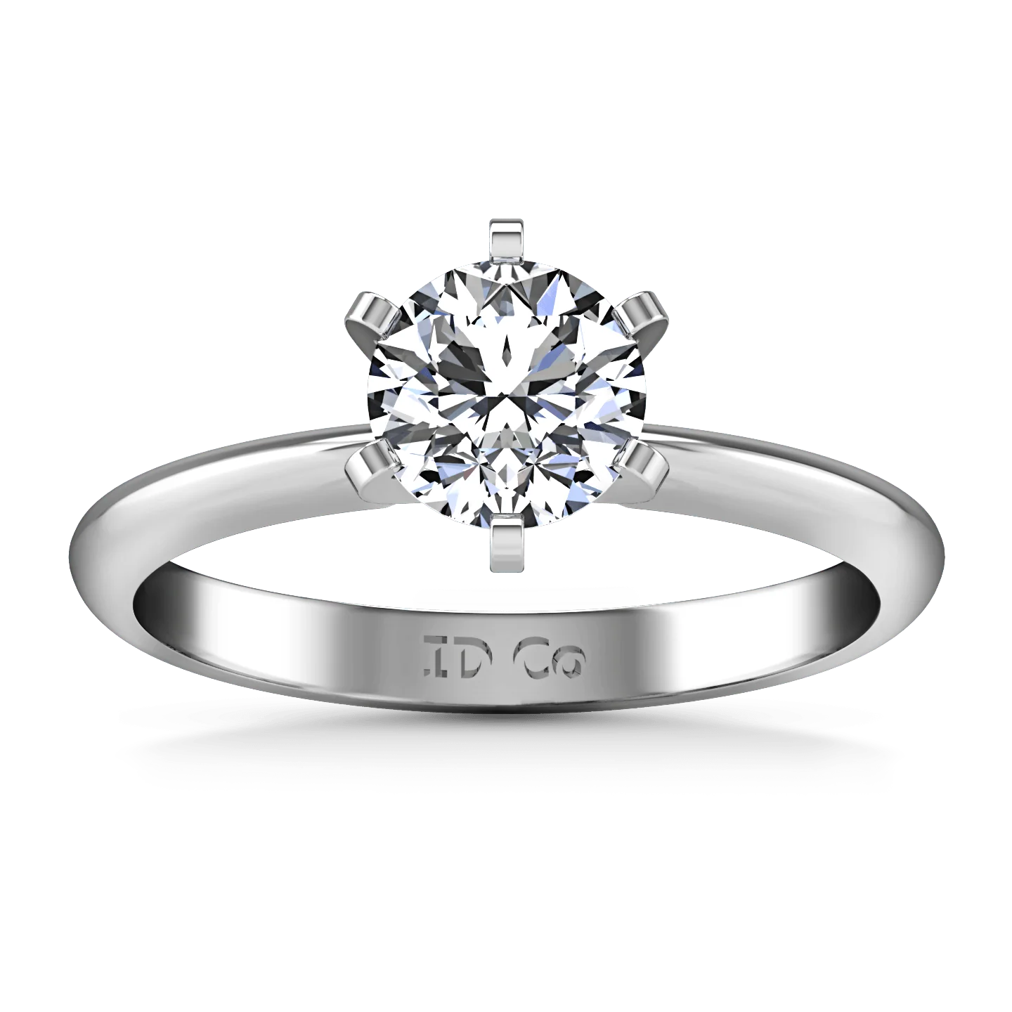 Round Diamond Solitaire Engagement Ring Classic 6 Prong 14K White Gold