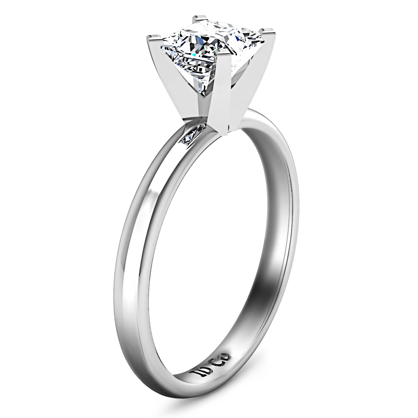Solitaire Princess Cut Diamond Engagement Ring Comfort Fit  14K White Gold - Image 2