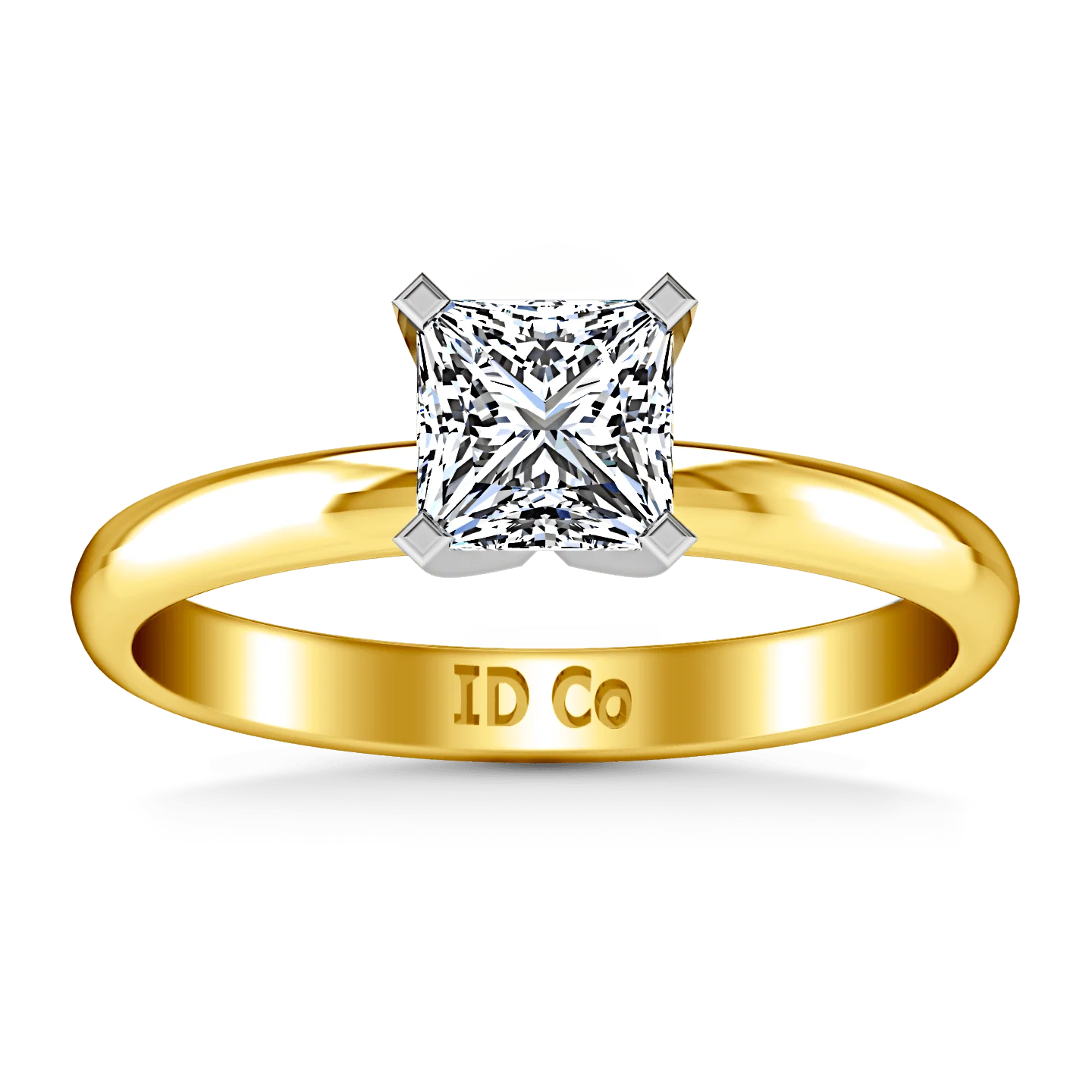 Solitaire Diamond Princess Cut Engagement Ring Comfort Fit 14K Yellow Gold