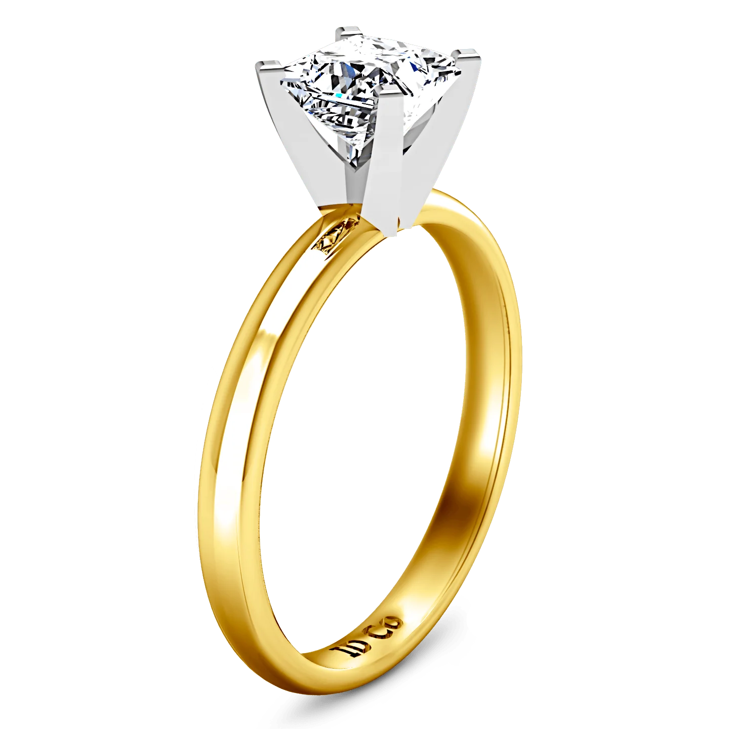 Solitaire Diamond Princess Cut Engagement Ring Comfort Fit 14K Yellow Gold - Image 2