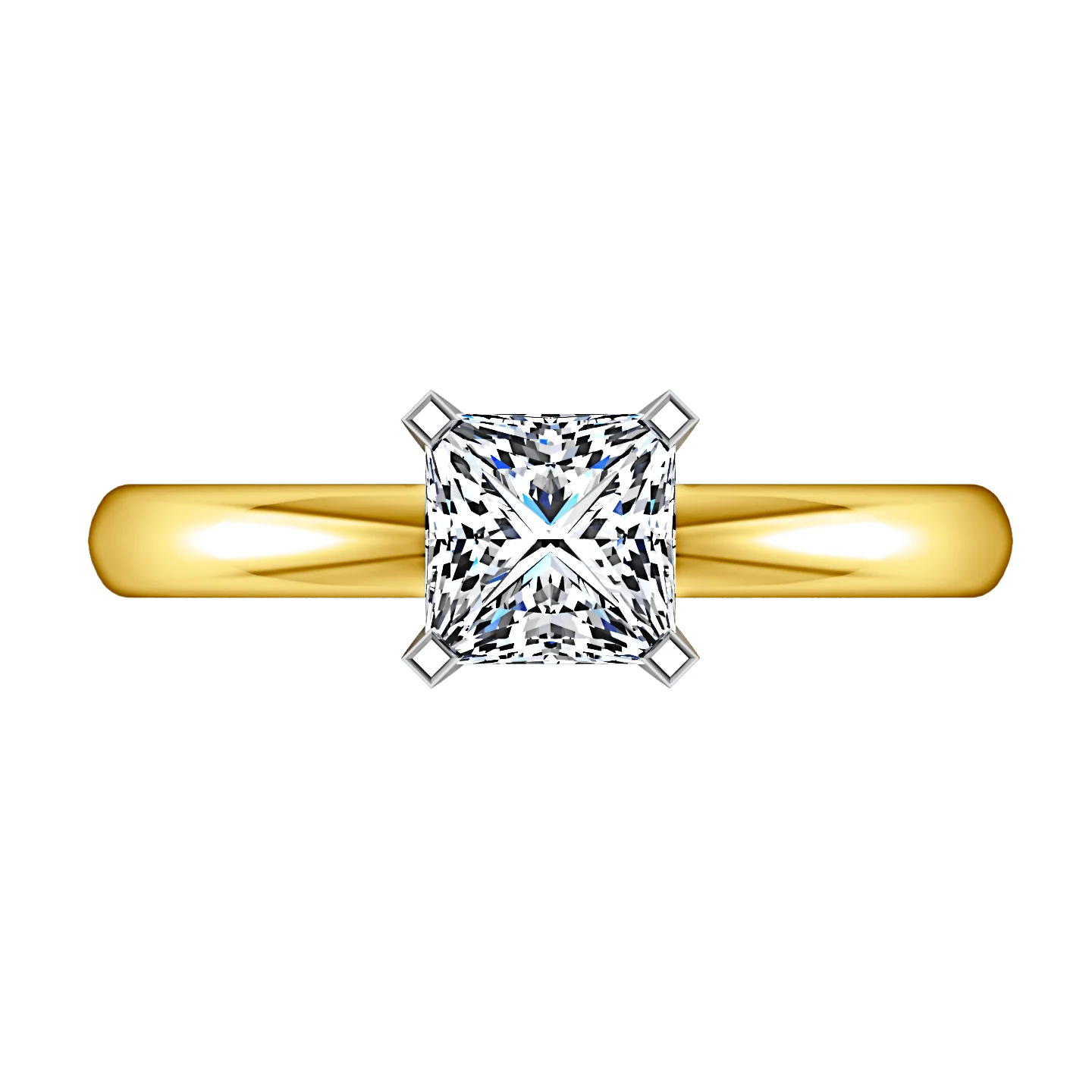 Solitaire Diamond Princess Cut Engagement Ring Comfort Fit 14K Yellow Gold - Image 4