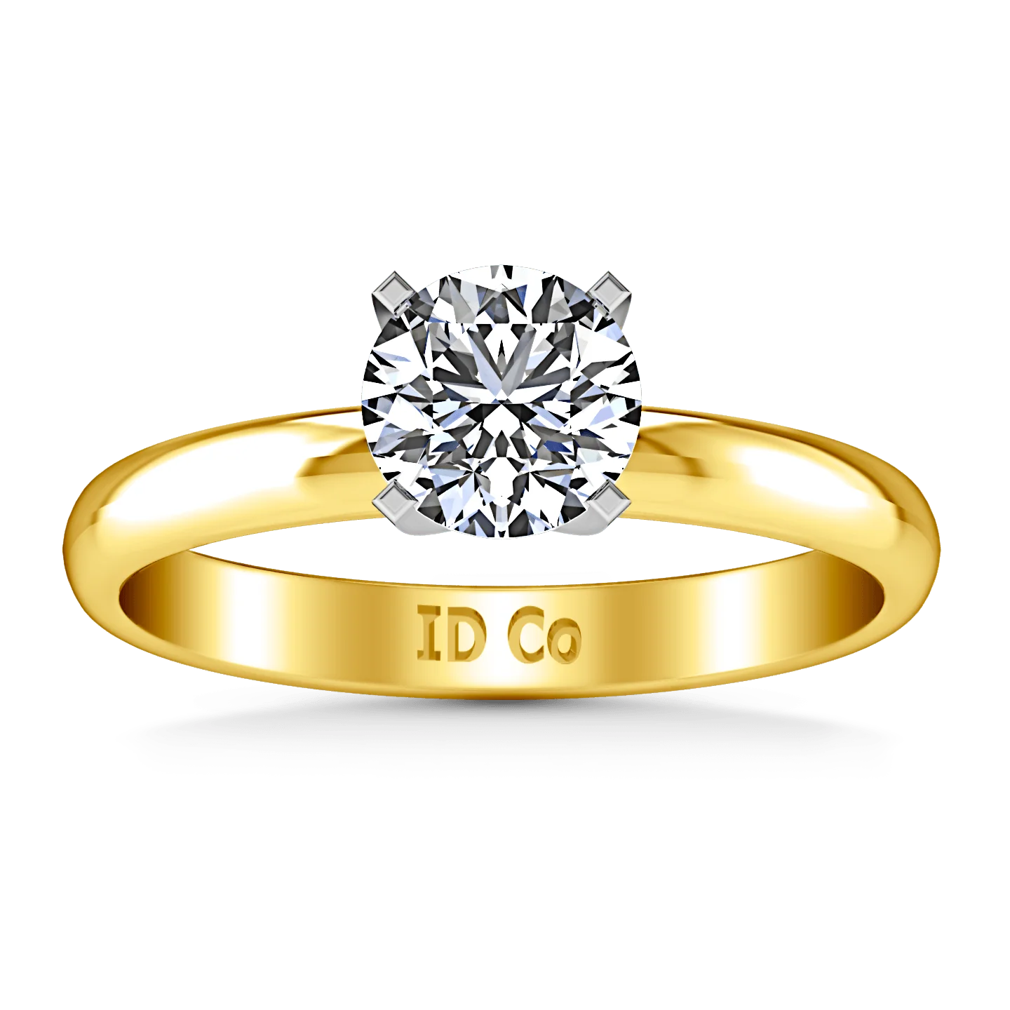 Solitaire Diamond Engagement Ring Comfort Fit Round Diamond 14K Yellow Gold