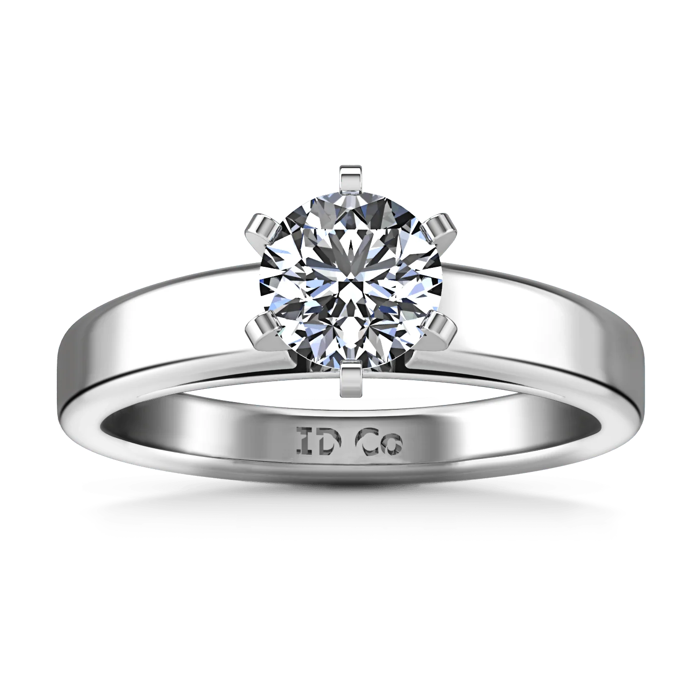 Round Diamond Solitaire Engagement Ring 6 Prong Contemporary 14K White Gold