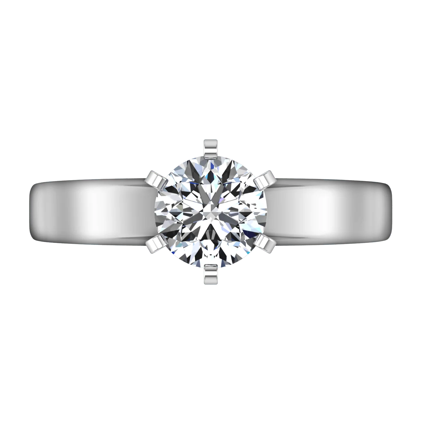 Round Diamond Solitaire Engagement Ring 6 Prong Contemporary 14K White Gold - Image 4