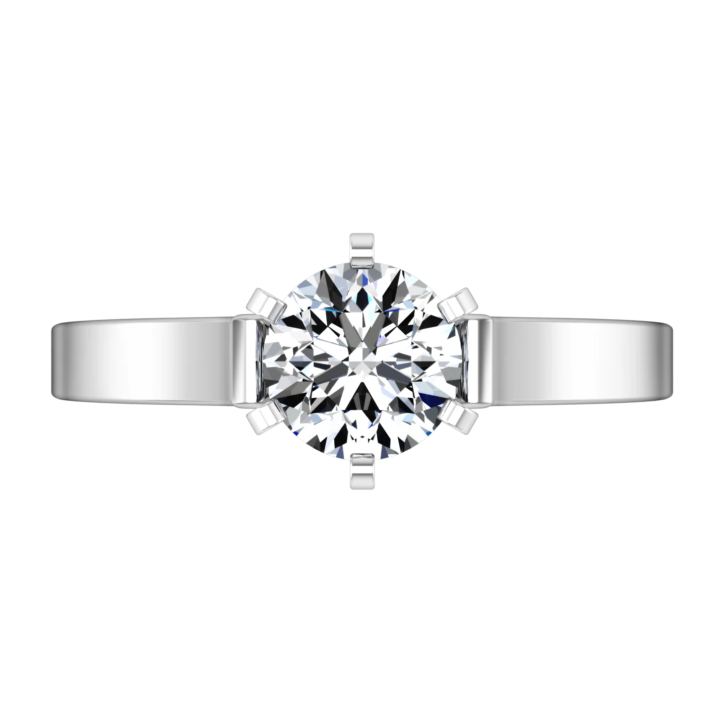 Round Diamond Solitaire Engagement Ring Curved Shoulder 14K White Gold - Image 4