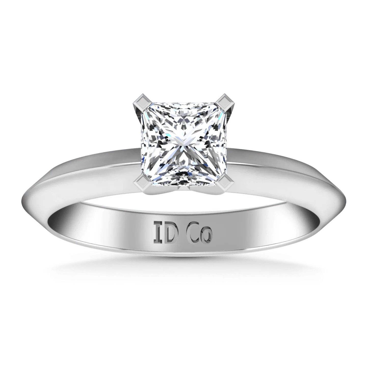 Solitaire  Princess Cut Diamond Engagement Ring Knife Edge 14K White Gold