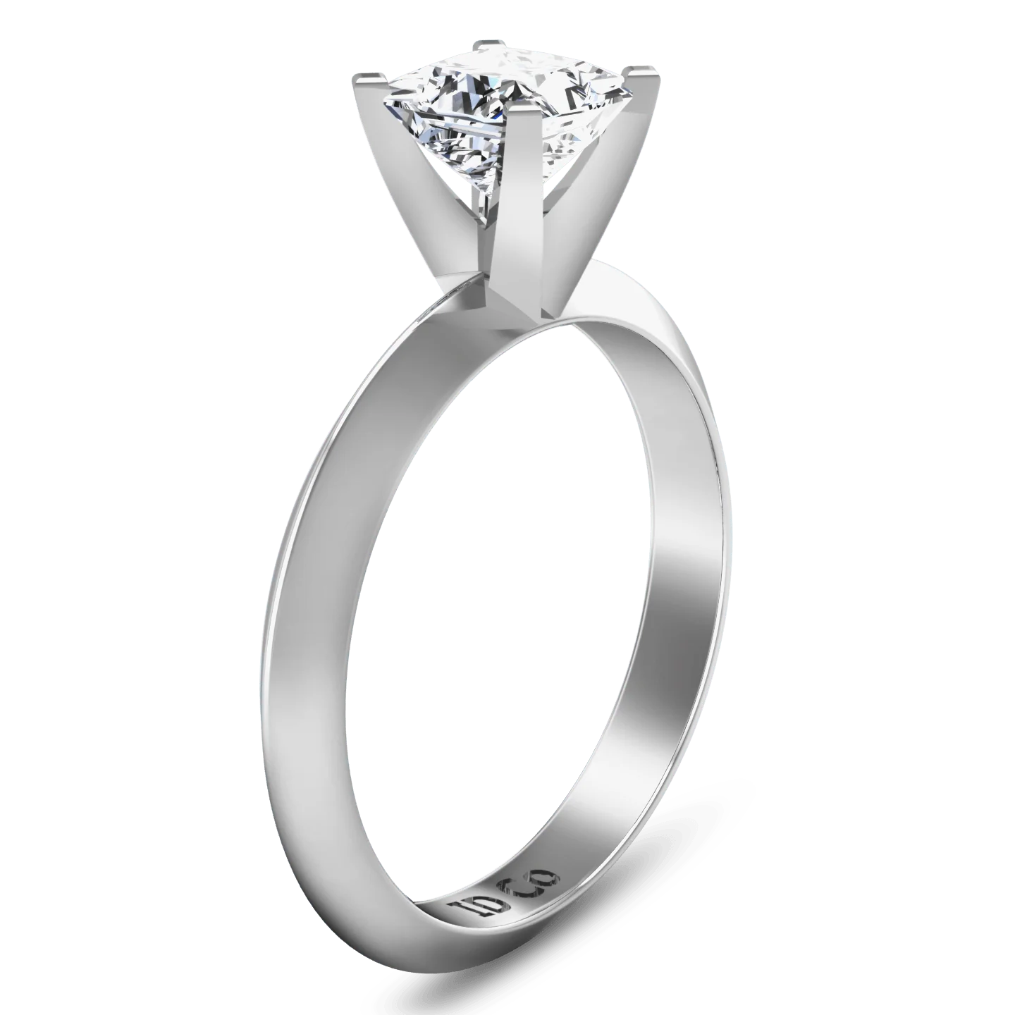 Solitaire  Princess Cut Diamond Engagement Ring Knife Edge 14K White Gold - Image 2