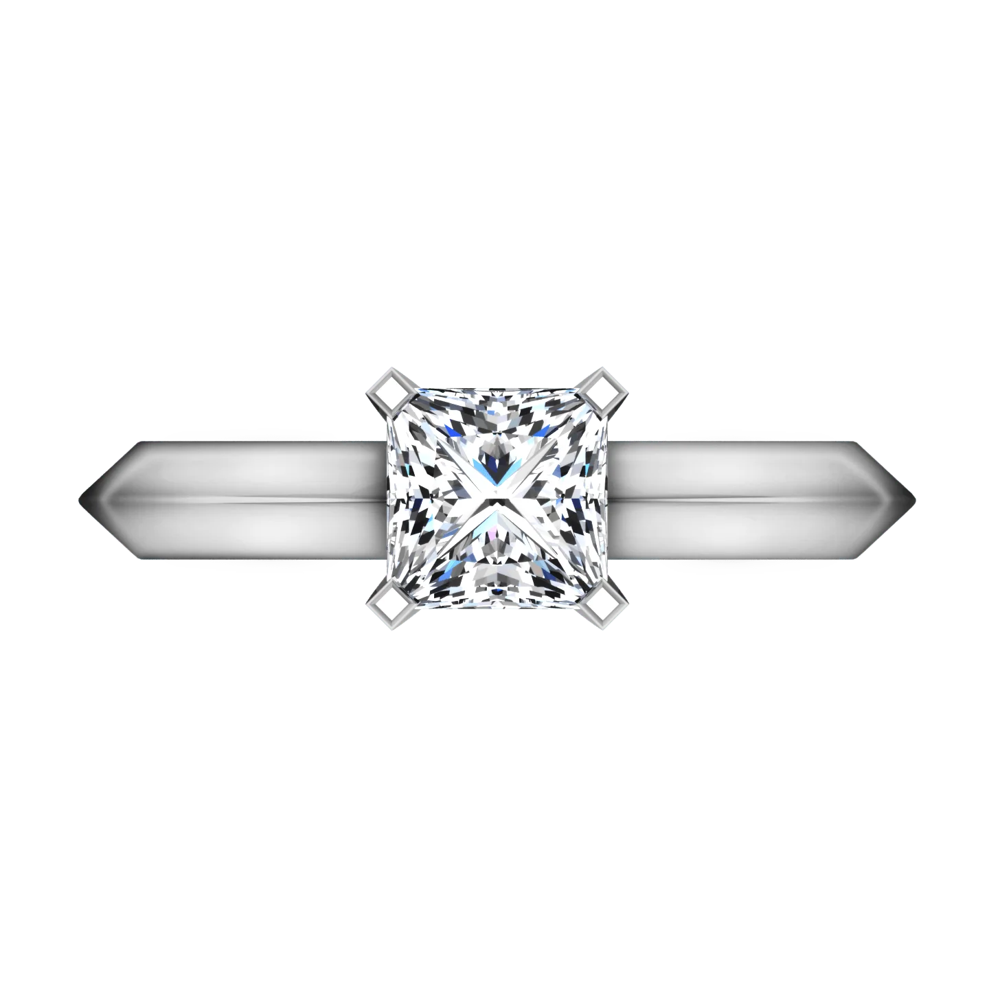 Solitaire  Princess Cut Diamond Engagement Ring Knife Edge 14K White Gold - Image 4