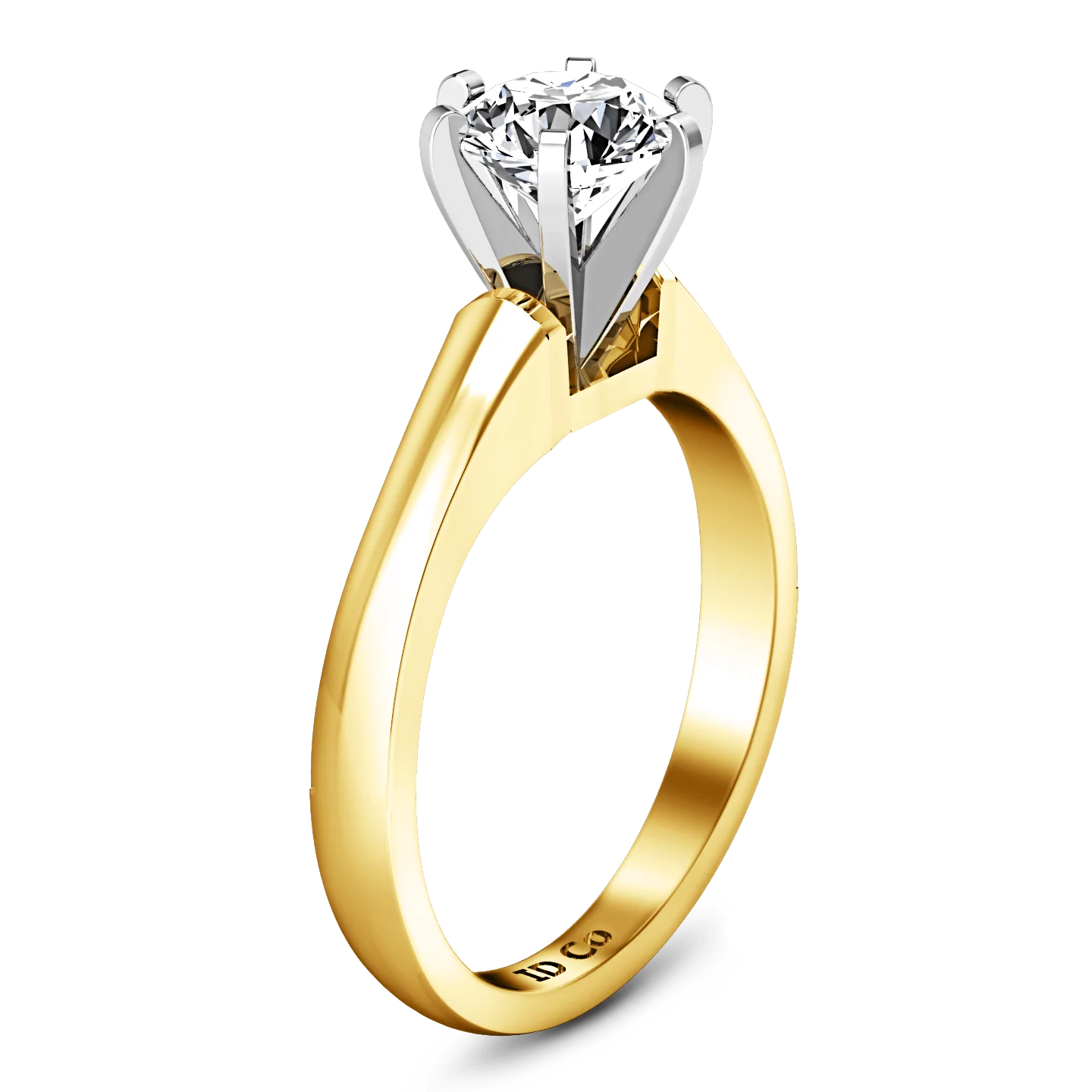 Solitaire Diamond Engagement Ring Stylized 6 Prong 14K Yellow Gold - Image 2