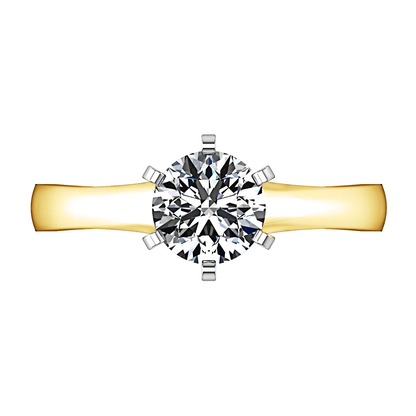 Solitaire Diamond Engagement Ring Stylized 6 Prong 14K Yellow Gold - Image 4