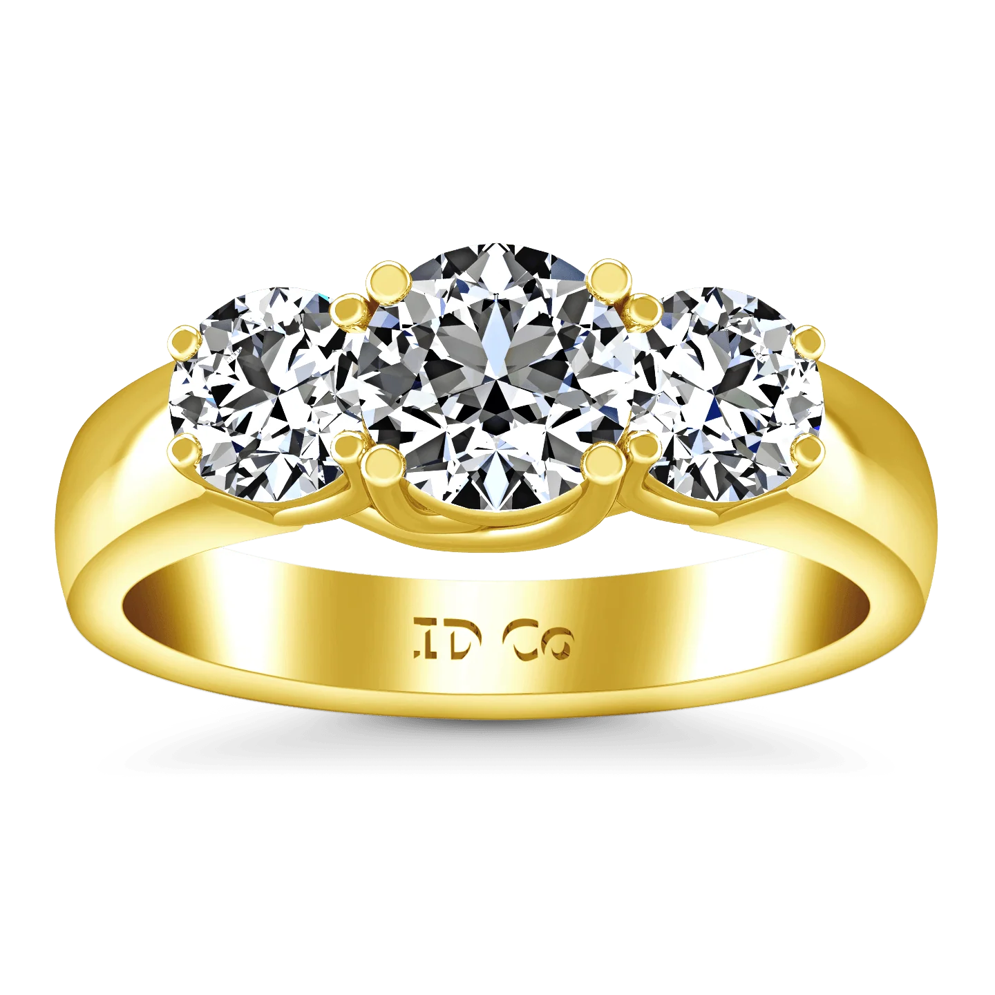 Three Stone Diamond Engagement Ring 4 Prong Lattice 14K Yellow Gold