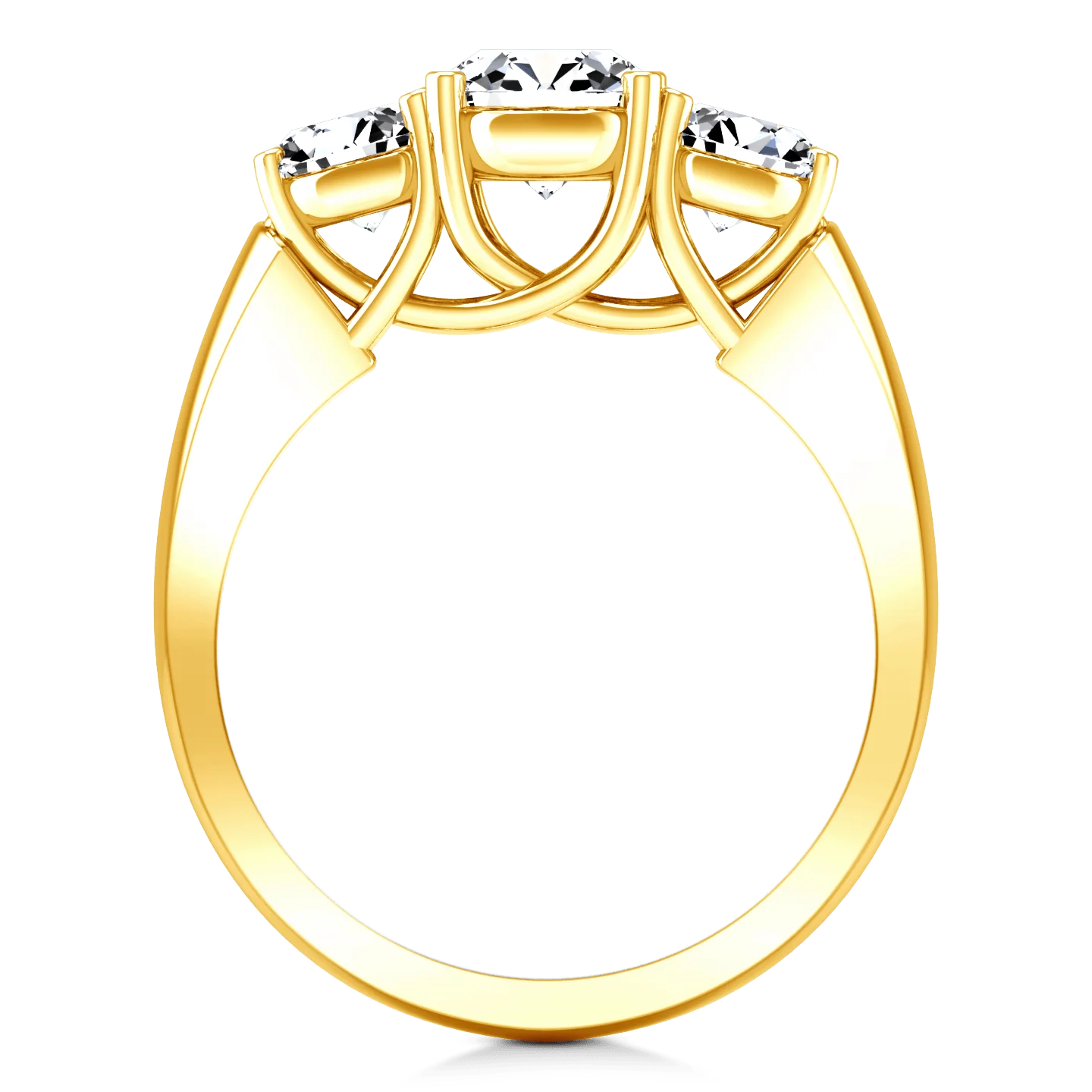 Three Stone Diamond Engagement Ring 4 Prong Lattice 14K Yellow Gold - Image 3